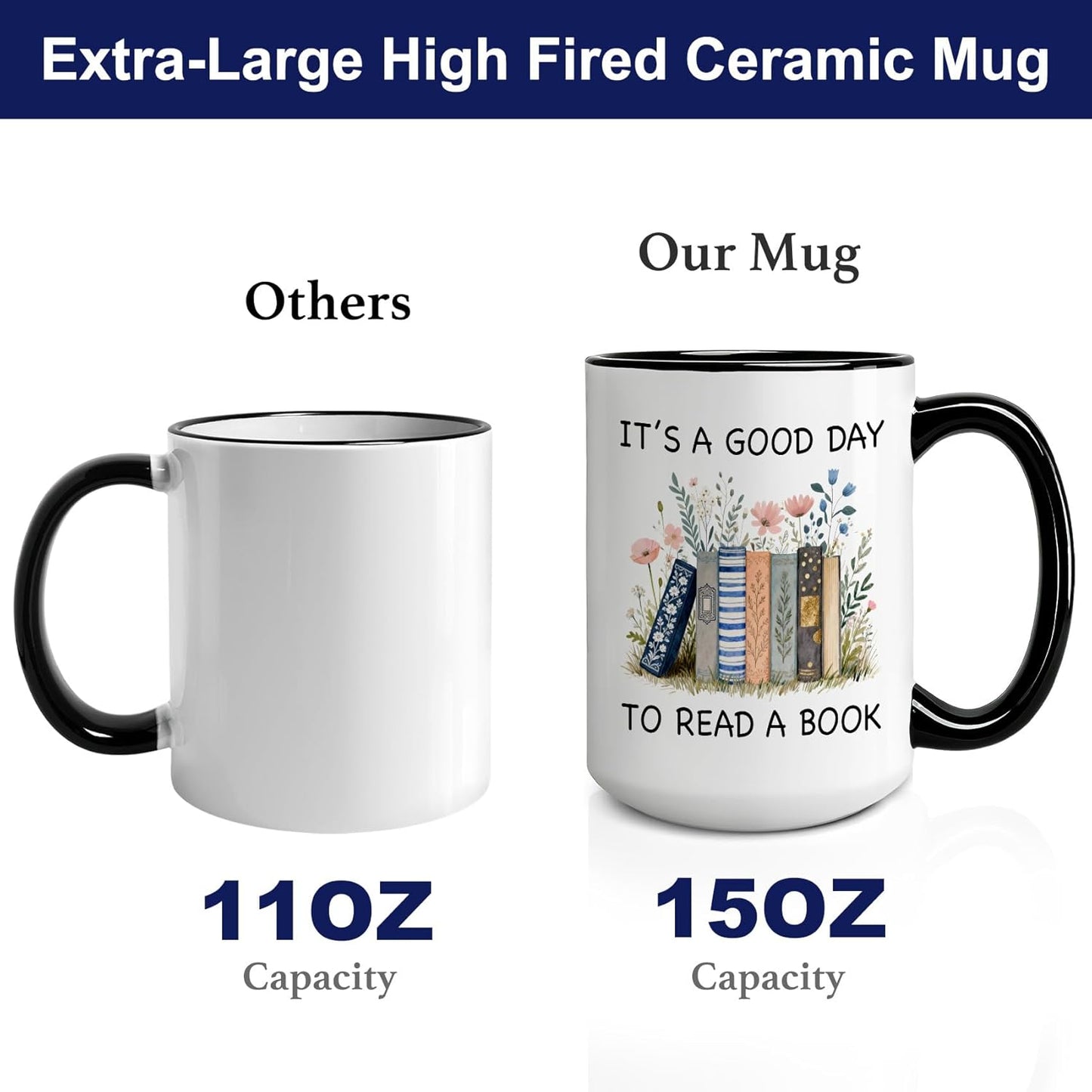 It's A Good Day to Read A Book Mug, mug Gifts for book Lover Women, Bookish mugs with Stacked Novel Design, reading Mugs gift for BookWorm Librarian Reader on Birthday, Reading Themed Coffee mug