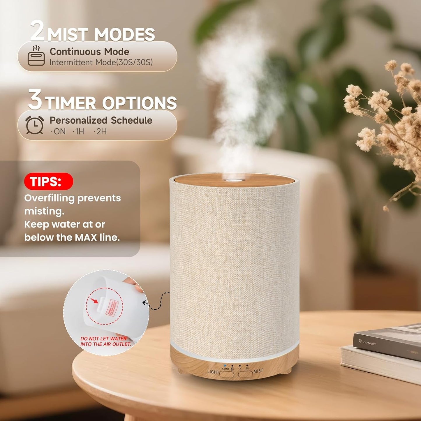 URPOWER 100ML Essential Oil Diffusers for Home with Linen Cover 7 Color Changing Lights, Timer & Auto-Off Scent Diffuser Oil Machine Humidifier Aromatherapy Air Diffusers for Bedroom, Office