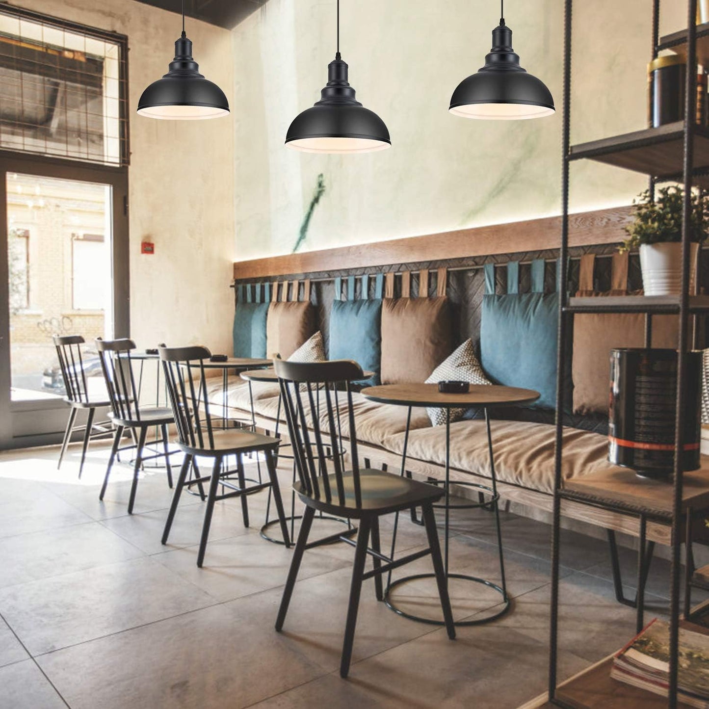 2PCS Pendant Lighting, Vintage Industrial Fixtures, Black Metal Chandelier Lights, Ceiling Lamp for Kitchen Home Island Dining Room Bedroom, 11.4 inches