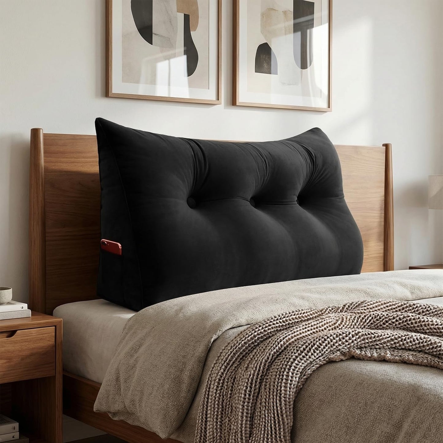 Headboard Pillow - 3 in 1 Large Bed Pillow as Wedge Reading Pillow, Large Couch Daybed Pillow or Positioning Support Backrest, Shredded Foam Back Support Pillow with Velvet Cover Twin Gloss