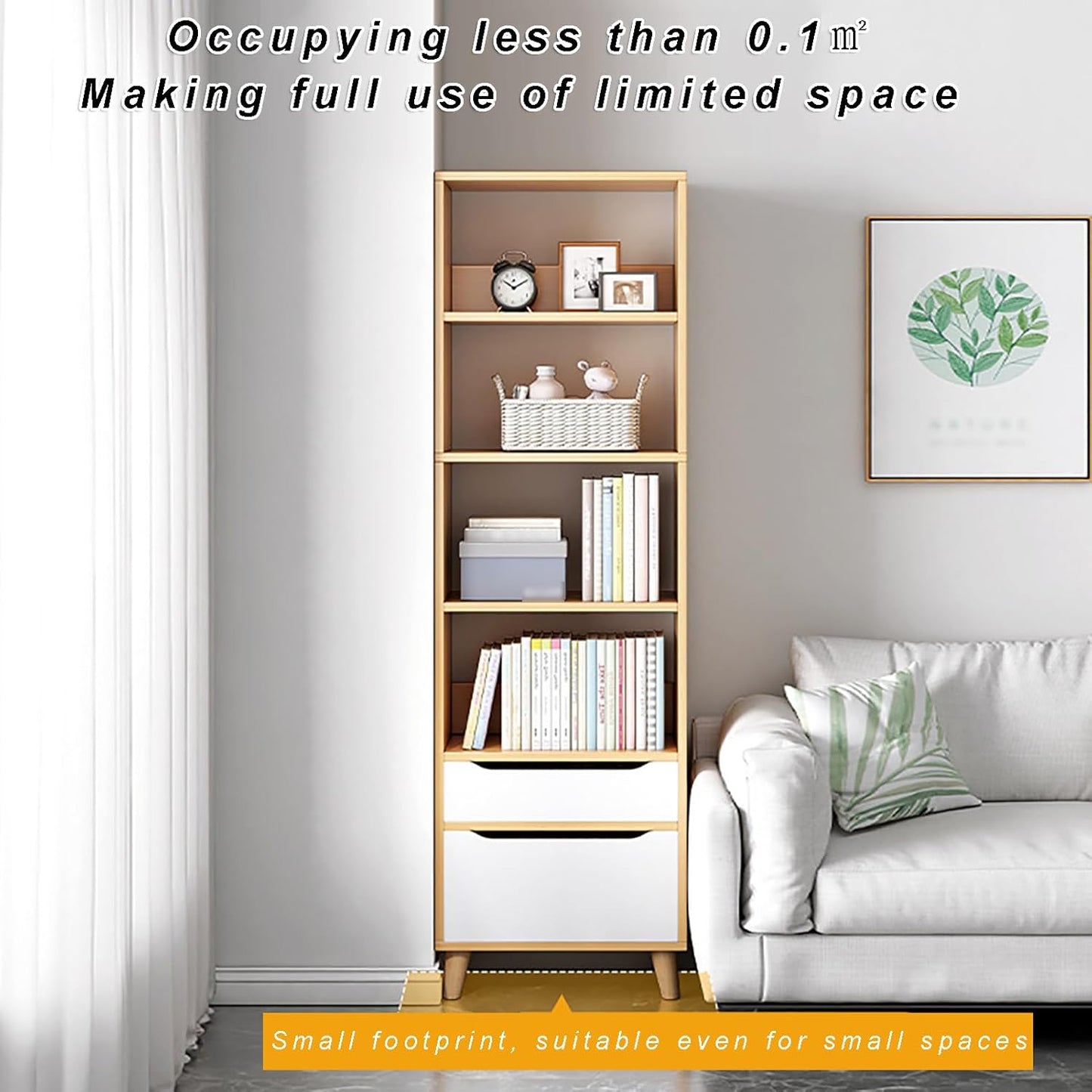 71" Tall Wood Bedside Table, Free Standing Open Shelf Bookcase with Drawers, 4 Tier Bookshelf Narrow Nightstand with Storage Shelves for Bedroom,living Room,Offices(40x24x180cm(16x9x71"), White)