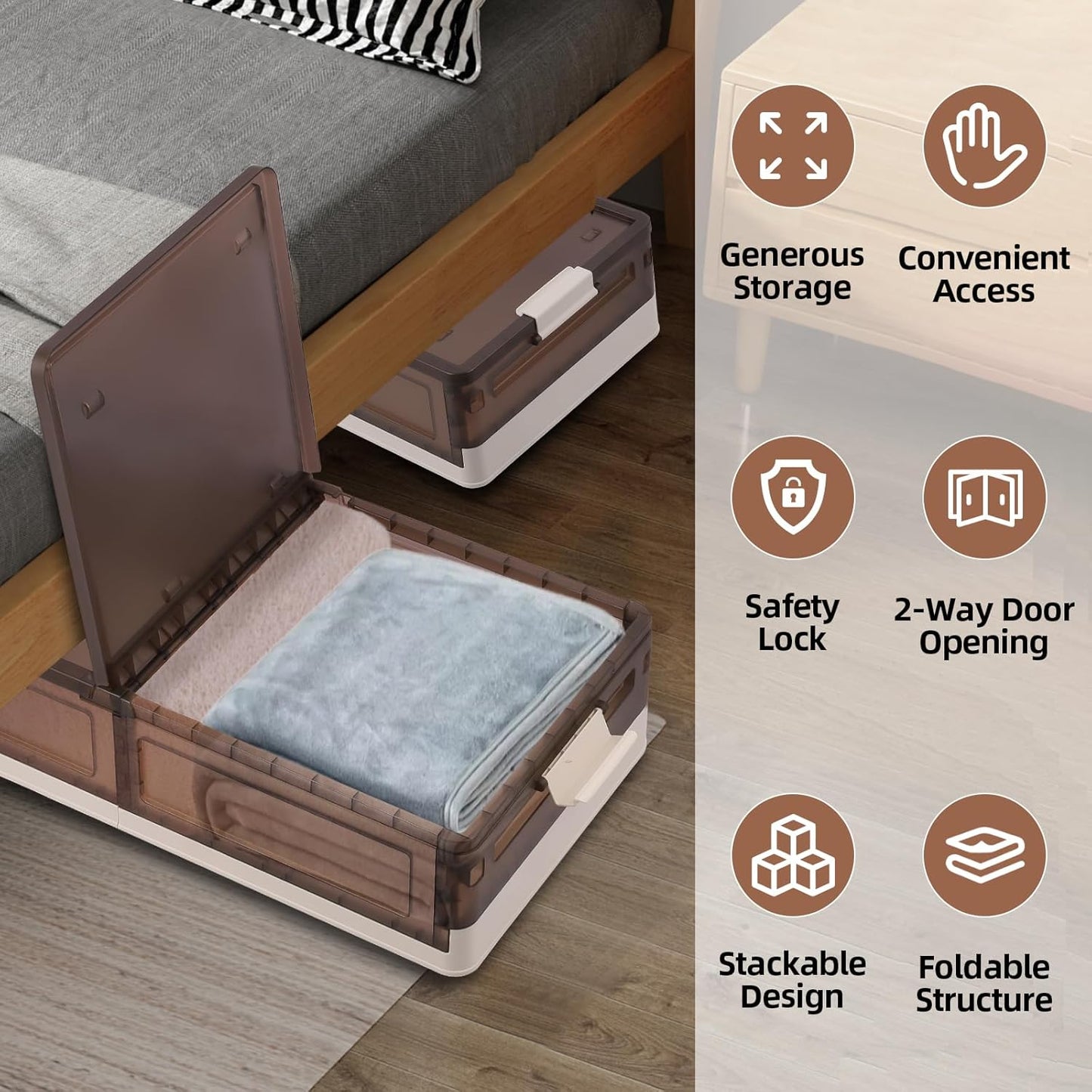 FAHKNS 2 Pack Under Bed Storage with Wheels, 17.2Gal Stackable Under Bed Storage Containers with Lids, Plastic Collapsible Organizer for Clothes and Shoes, Grey