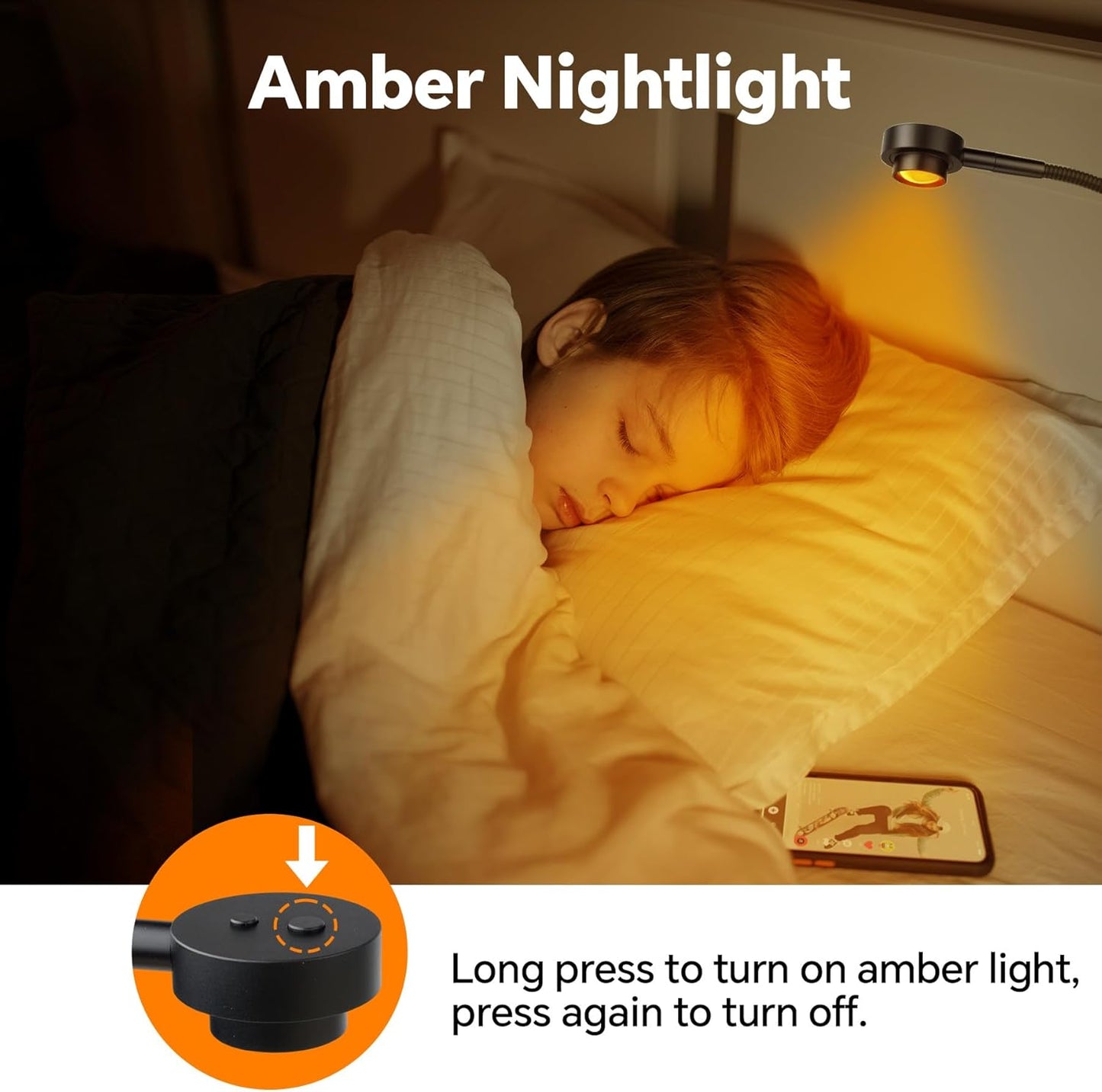 Wall/Headboard Mounted Reading Light, Minimalist Bedside LED Reading Lamp, CRI 95+ Dimmable Book Light, Dual Switches (Brightness & 3 Color Temp), 300° Rotatable Head, USB-C Powered