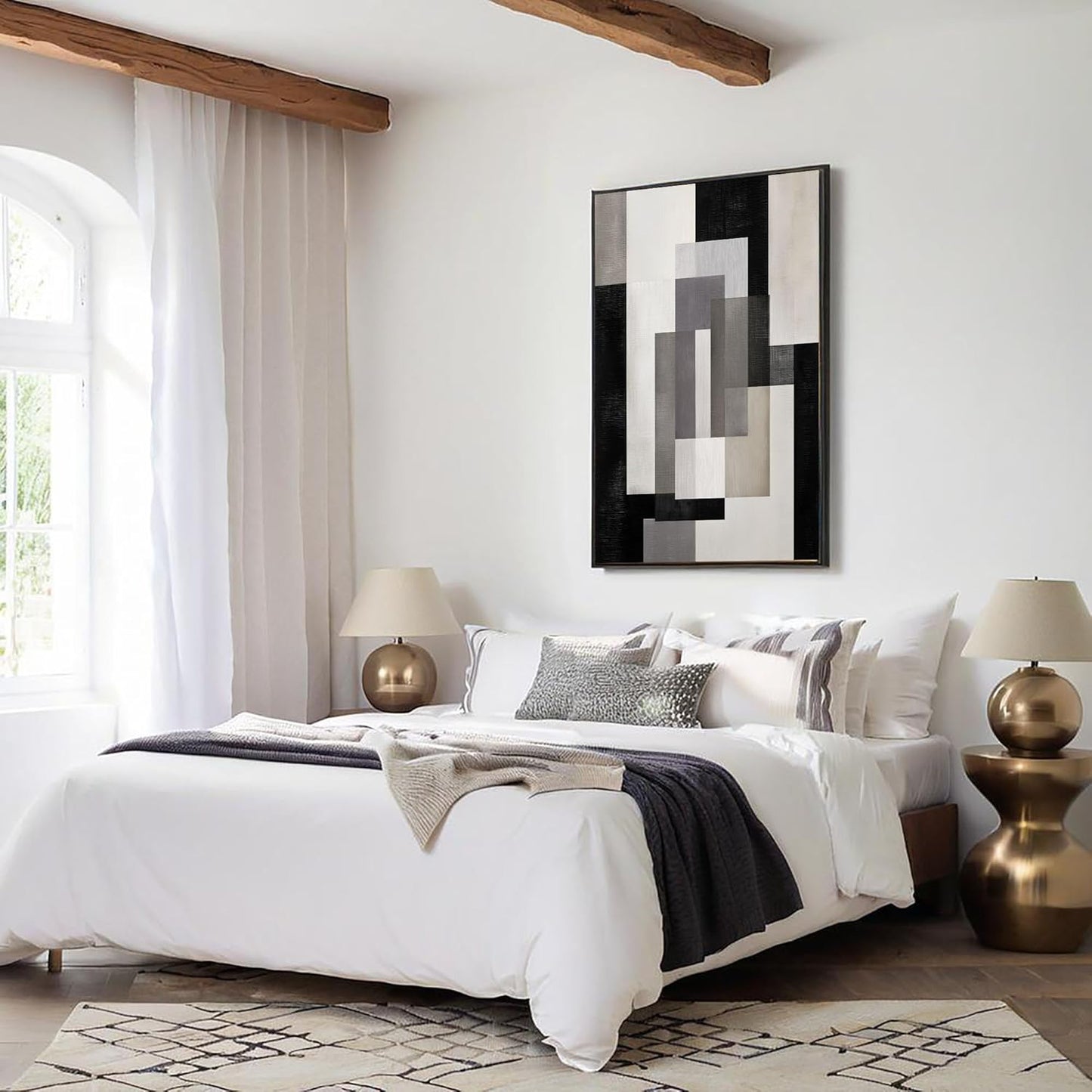 GDJSMIN Minimalist Design Wall Art, Abstract Geometric Squares Poster for Reading Room Living Room Decor 12x 16 inch Unframed