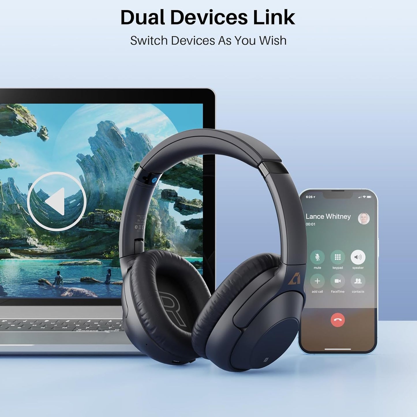 Bluetooth 5.2 Hybrid Active Noise Cancelling Headphones for Airplane Travel, 90H Playtime Wired and Wireless Over Ear ANC Headset for Adults, Android, Home Office