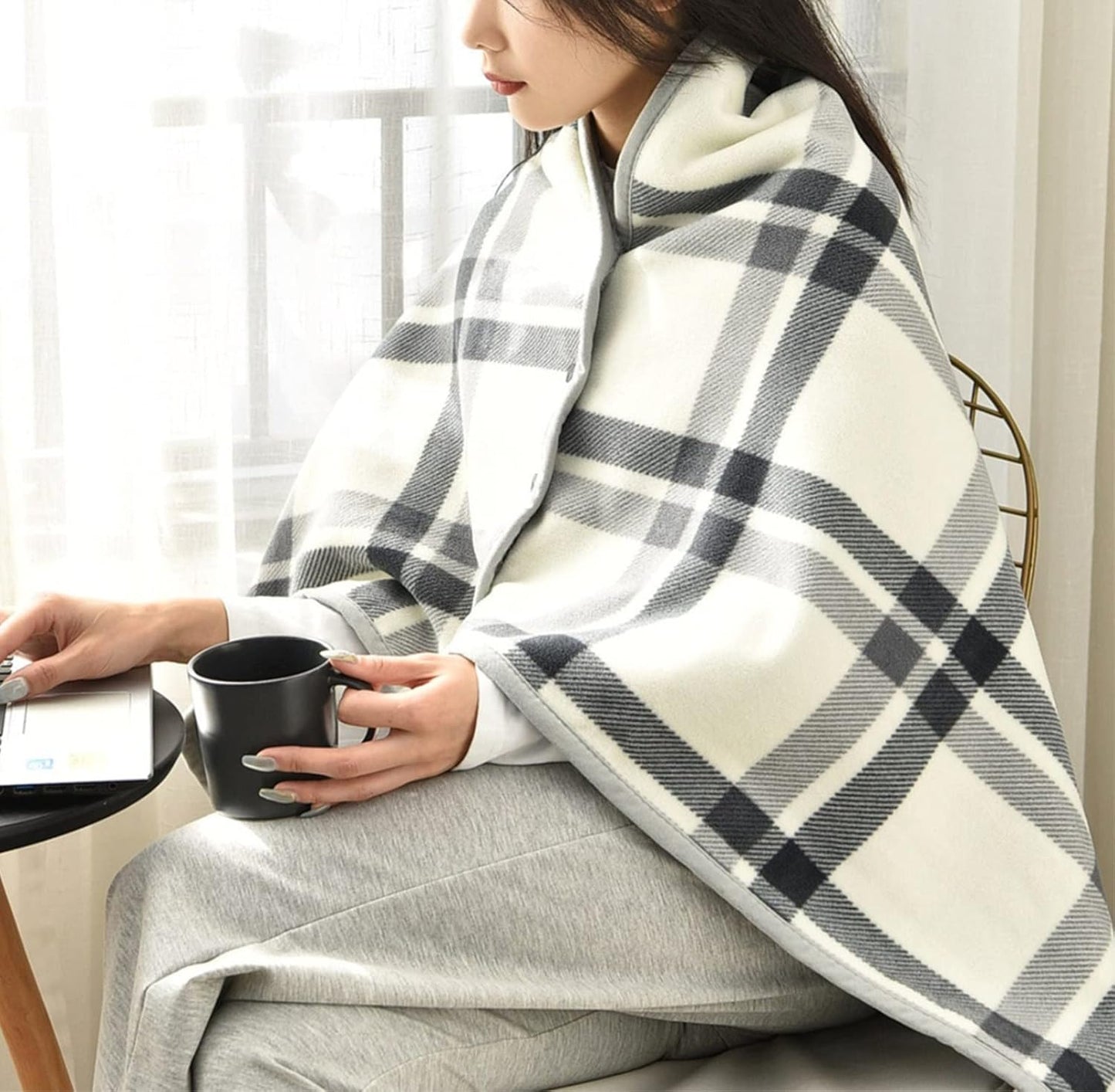 Fleece Wearable Blanket,Office Blankets Desk Chair Wrap Shawl Poncho Throw,Comfy Warm Lap Bed Sofa Travel Cape Cover