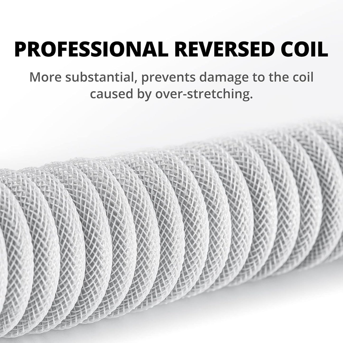 GUNMJO Pro Custom Coiled USB C Cable for Gaming Keyboard, Double-Sleeved Mechanical Keyboard Cable with Detachable Metal Aviator, 1.5M USB-C to USB-A, White Color