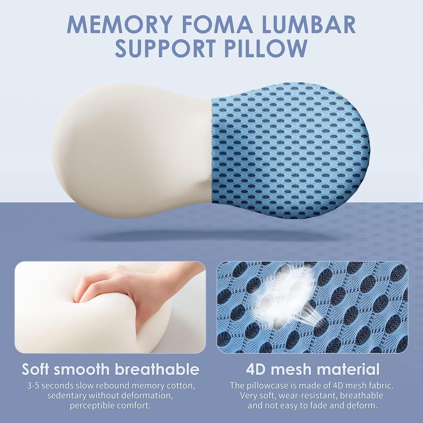 Lumbar Support Pillow, Back Pillow for Low Back Pain Relief, Ergonomic Streamline Car Seat, Office Chair, Recliner and Bed (Blue)