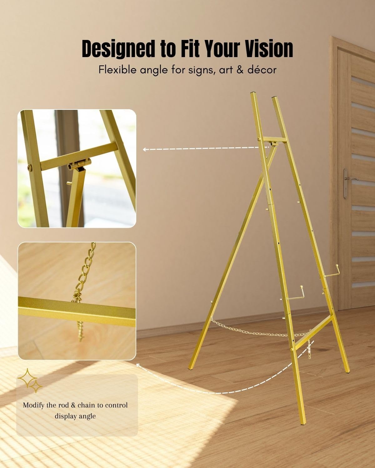 Gold Easel Stand for Sign – 47" Heavy Duty Metal Easel with 4-Tier Height & Adjustable Angle – Elegant Art Easel for Wedding Sign, Welcome Boards, Display, Event – Easy Assembly, Storage Bag Included
