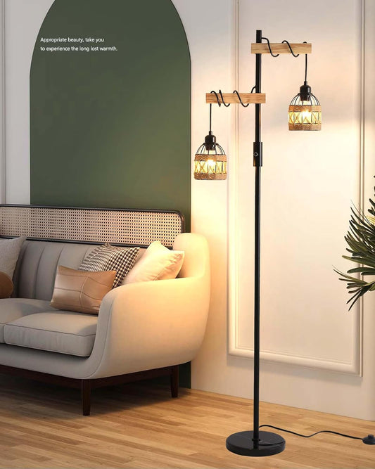 Dimmable Floor Lamp,Industrial Rustic Farmhouse Floor Lamp for Living Room Bedroom Office(Black)
