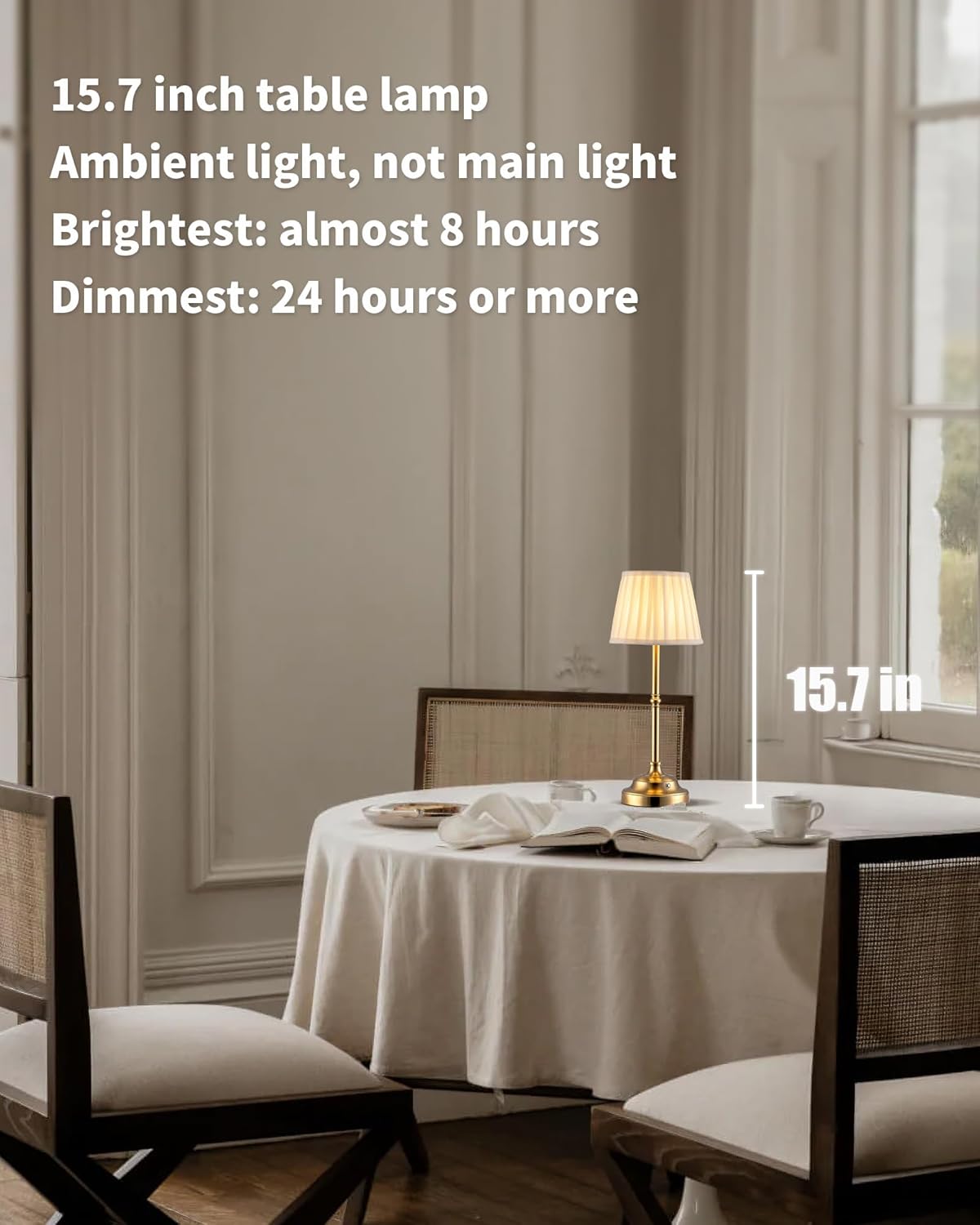 KDG Cordless LED Table Lamp Set of 2, Portables Fabric Shade Desk Lamps, 4000mAh Rechargeable Battery Powered Lighting, Dimmable Light for Dining Room, Bedroom, Bedside, Night Light, Balcony (Gold)