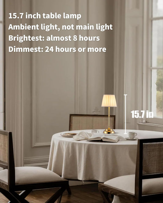 KDG Cordless LED Table Lamp Set of 2, Portables Fabric Shade Desk Lamps, 4000mAh Rechargeable Battery Powered Lighting, Dimmable Light for Dining Room, Bedroom, Bedside, Night Light, Balcony (Gold)