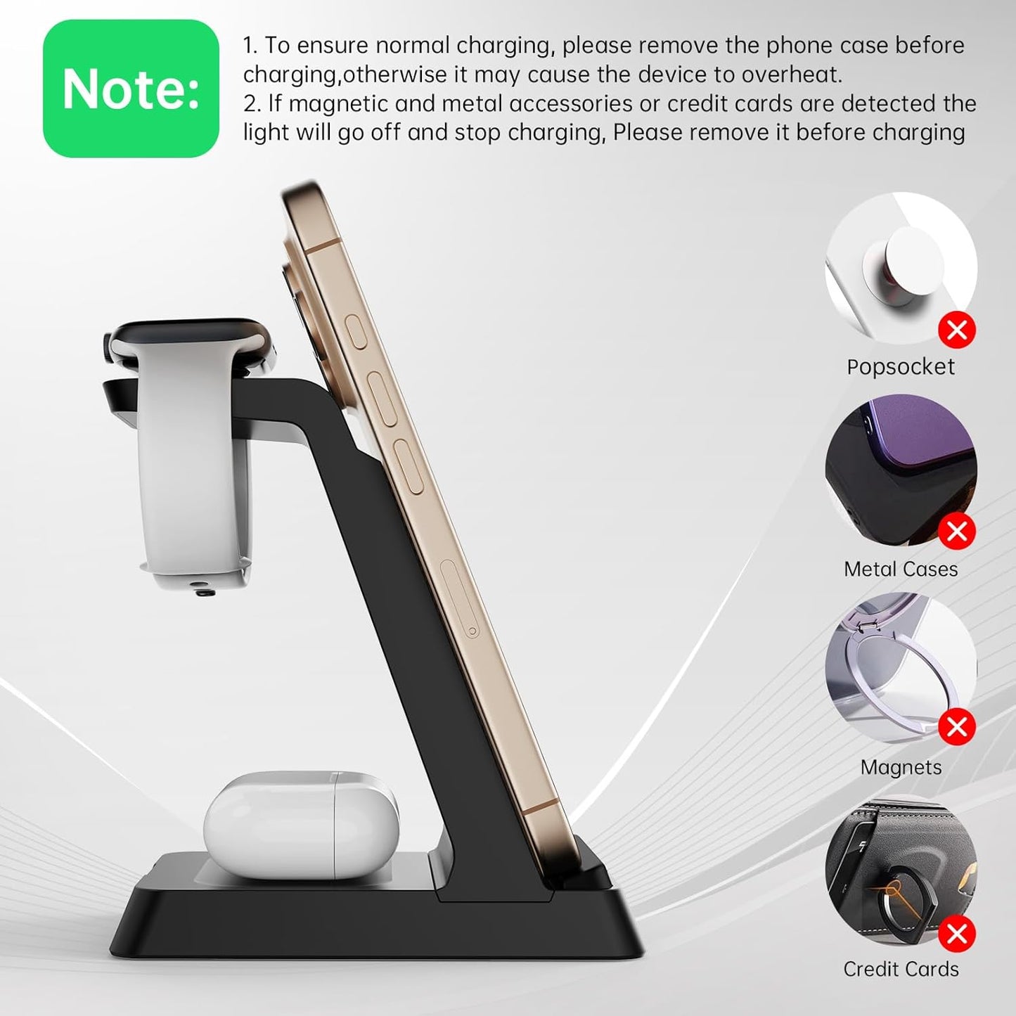 2026 3 in 1 Charging Station Fast Charging for iPhone,Wireless Charger for iPhone 17 16e 16 15 14 13 12 11 X Pro Max & Apple Watch - Wireless Charging Station for AirPods 4 3 2 Pro