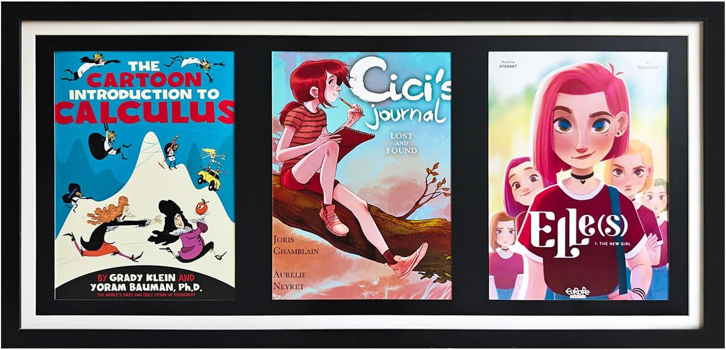 Comic Book Storage,Comic Book Shadow Box,3 Magazine Display Stand,Wooden Comic Book Fame,Sports Magazine Frame for 8.5'' x 11.25'' Comics/Magazines, with Black Core Matting, with Installed Hangers.