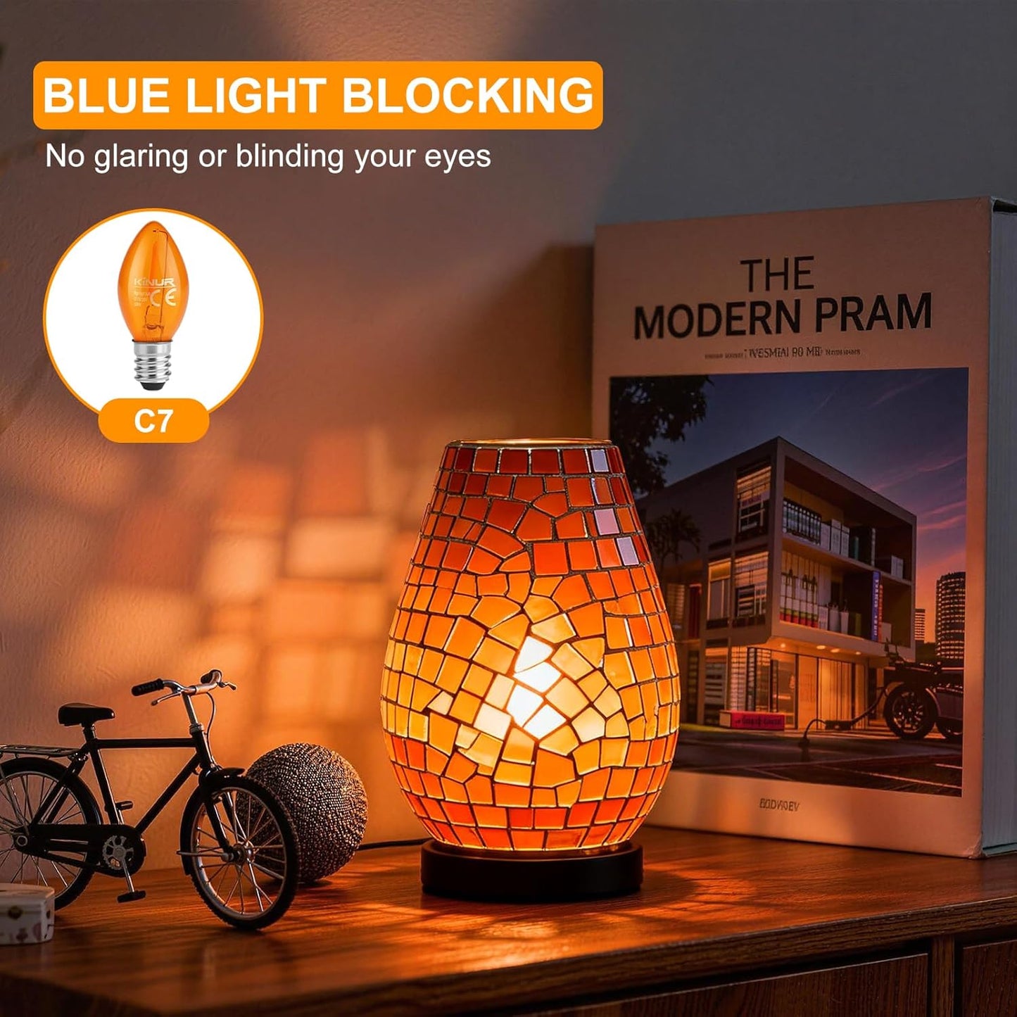 KINUR Night Light Bulbs, C7 LED Bulbs E12 Candelabra Base Amber 2200K, 1 Watt Equivalent 10W Incandescent Bulb, Salt Lamp and Window Candles & Chandeliers Replacement Bulb 6 Pack (6, Amber)