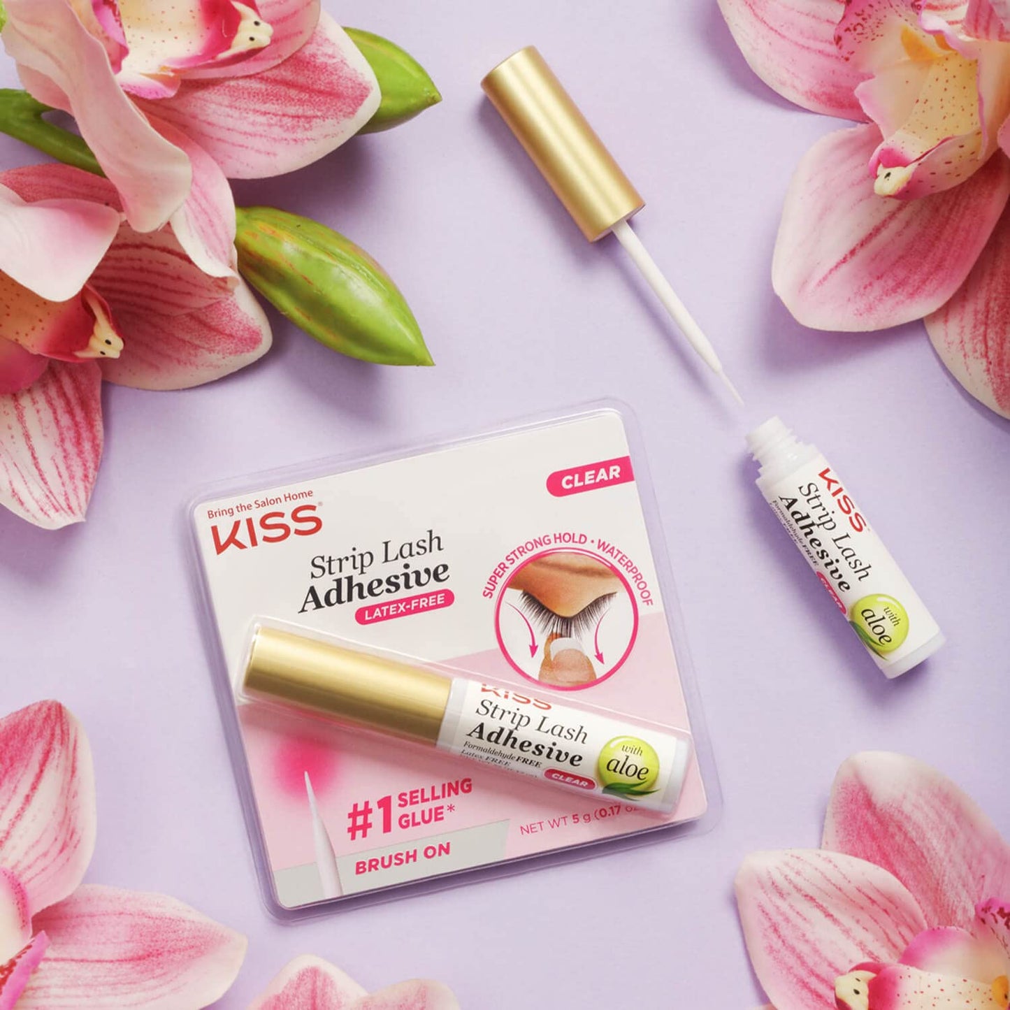 KISS Lash Adhesive, Lash Glue, 24hr Strip Eyelash Adhesive, Clear, Includes Lash Adhesive, Long Lasting Wear, Can Be Used with Strip Lashes and Lash Clusters