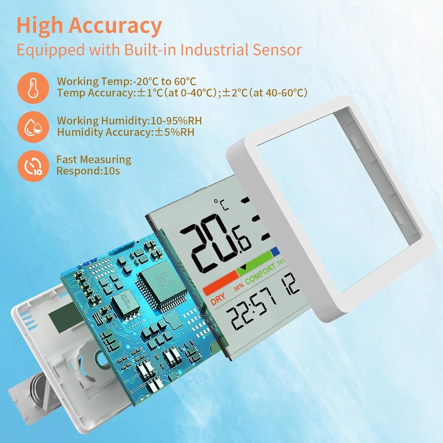 NOKLEAD 2-Pack Indoor Thermometer Hygrometer - Room Temp Gauge Humidity Monitor for Home, Magnetic, 3.3in Screen, Calibration & Air Comfort Indicator (Spare Battery Included)