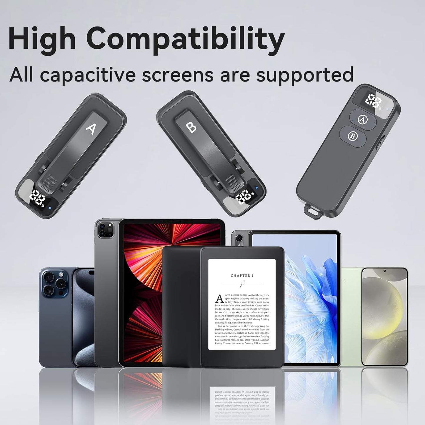 [2 Clips] Page Turner Remote for Kindle Paperwhite Remote Page Turner Accessories for Kindle & Ipad &Tablet Clip Clicker Rechargeable (Page Turner, Black Bar Model 2)