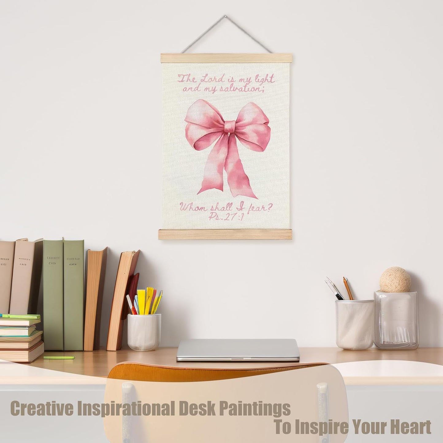 WUCHJ Coquette Pink Bow Christian Wall Art Poster, Girl Nursery Decor, Christian Psalm 27:1 Bible Verse Aesthetic Canvas Prints Artwork for Girls Bedroom Playroom Church Decor, 12x16 Inch