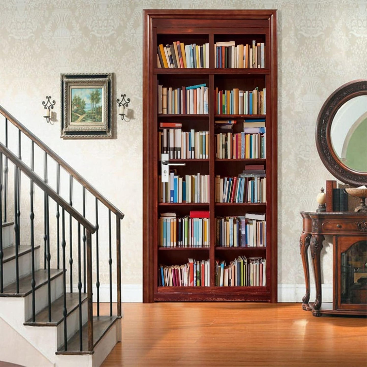 3D Door Stickers for Interior Doors Bookshelf Background Vinyl Removable Self Adhesive Door Poster Wallpaper Mural Decals for Bedroom Office Bathroom 90x200cm
