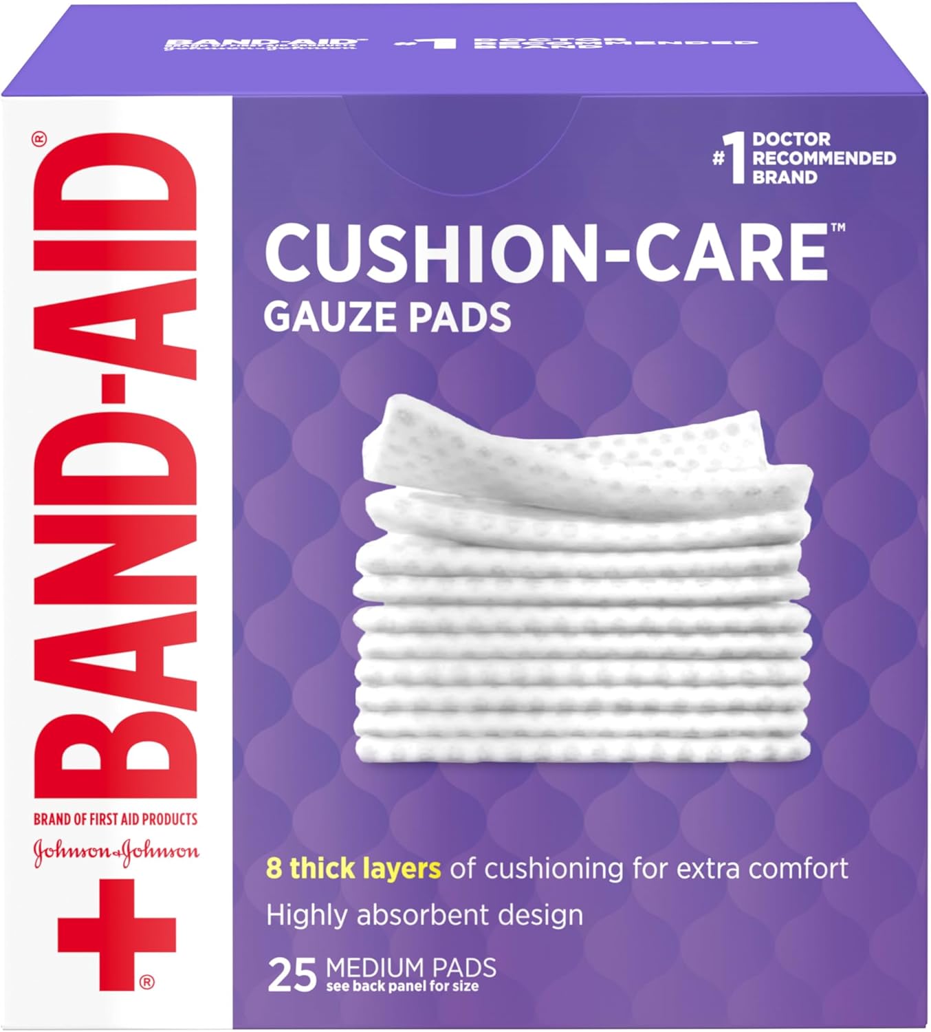BAND-AID Brand Cushion Care Sterile Gauze Pads for Protection of Minor Cut, Scrapes & Burns, Non-Adhesive & Wound Care Dressing Pads, Medium Size, 3 inches x 3 inches, 25 ct