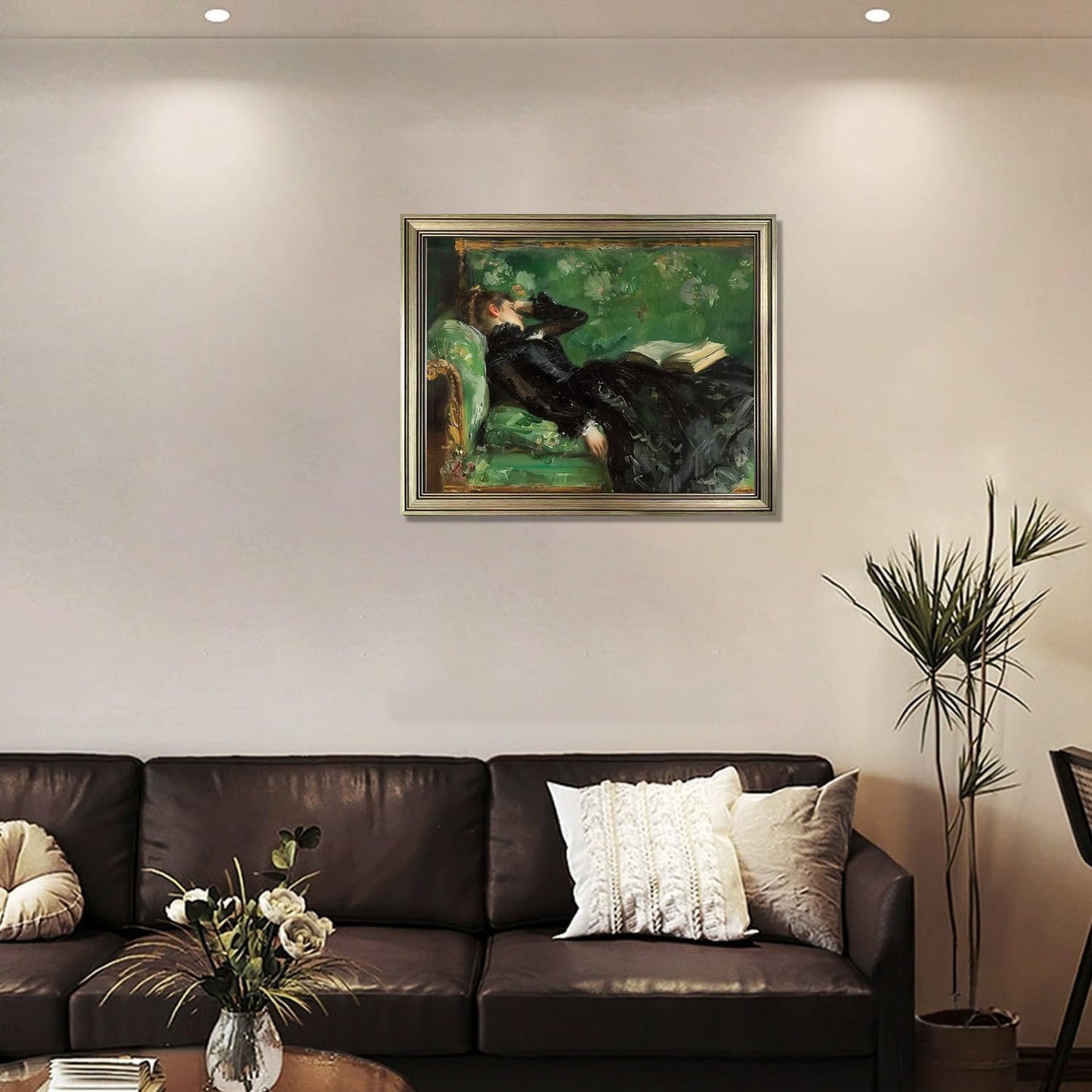 Framed Vintage Oil painting Woman Reading Canvas Print Poster Moody Canvas Wall Art for Living Room Bedroom Decor Home Artwork