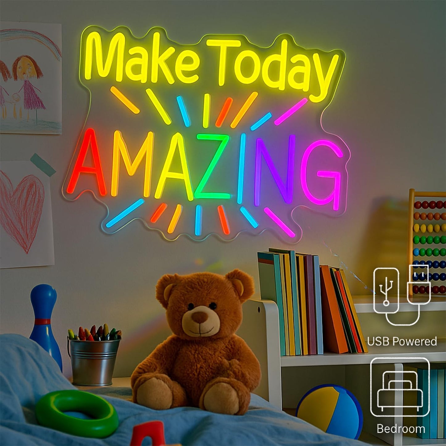 Make Today Amazing Neon Sign for Classroom Decor, Motivational Wall Light LED Sign, USB Powered Bedroom Study Decor, Birthday Gift for Children & Students