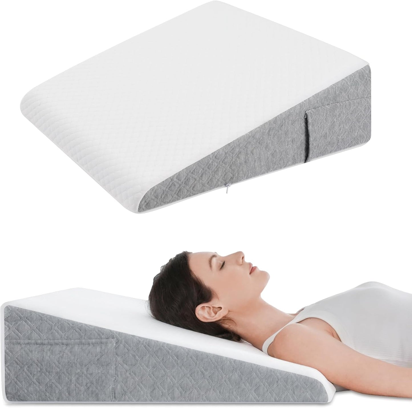 Hcore Bed Wedge Pillow with Soft Memory Foam and Washable Cover, Wedge Pillow for Sleeping, Triangle Pillow Wedge for Acid Reflux, Heartburn, Back Pain Relief, Snoring, Sleep Apnea and Gerd, 8 inch