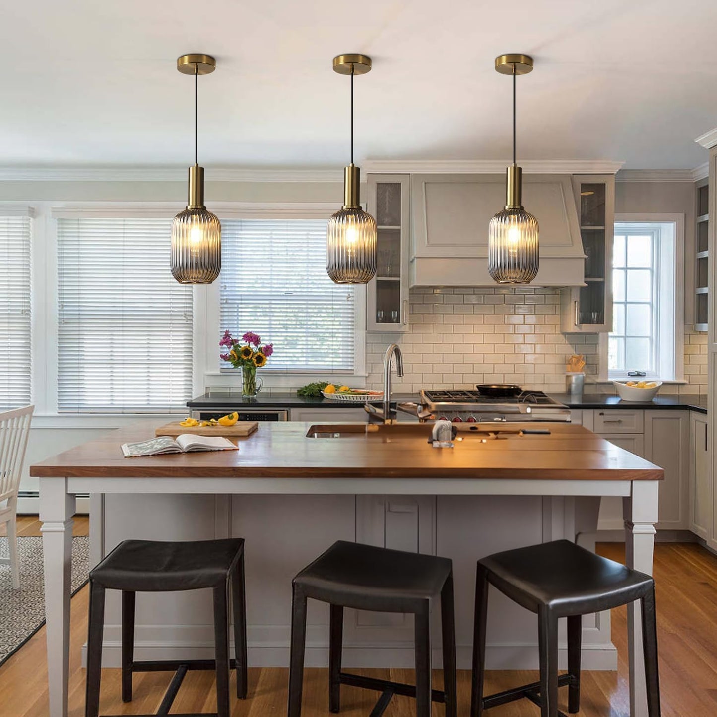 KCO Lighting Mini Smoke Glass Pendant Light Fixture 1-Light Brushed Gold Pendant Lights Kitchen Island Minimalist Globe Pendant Lighting Mid Century Modern Entry Hanging Light