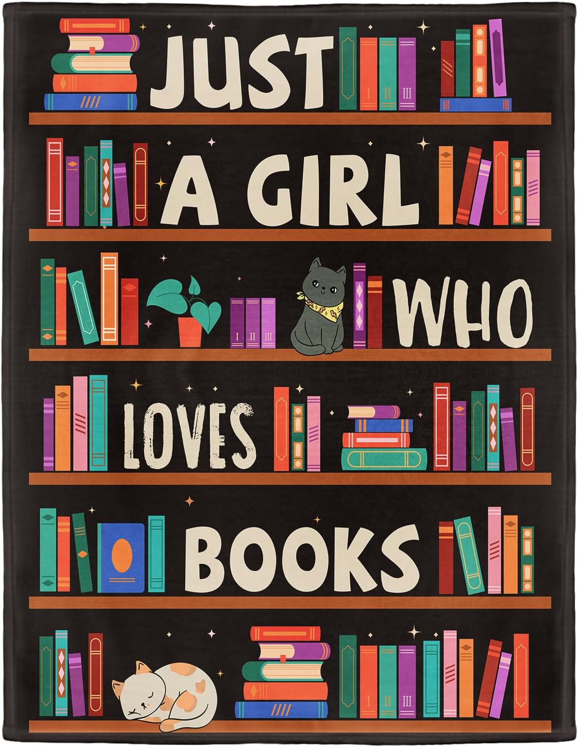 Reading Lover Blanket, Just A Girl Who Loves Books Blanket, Soft Warm Cozy Fleece Throw, Gifts for Girls Teens Kids, 60"x80", Black