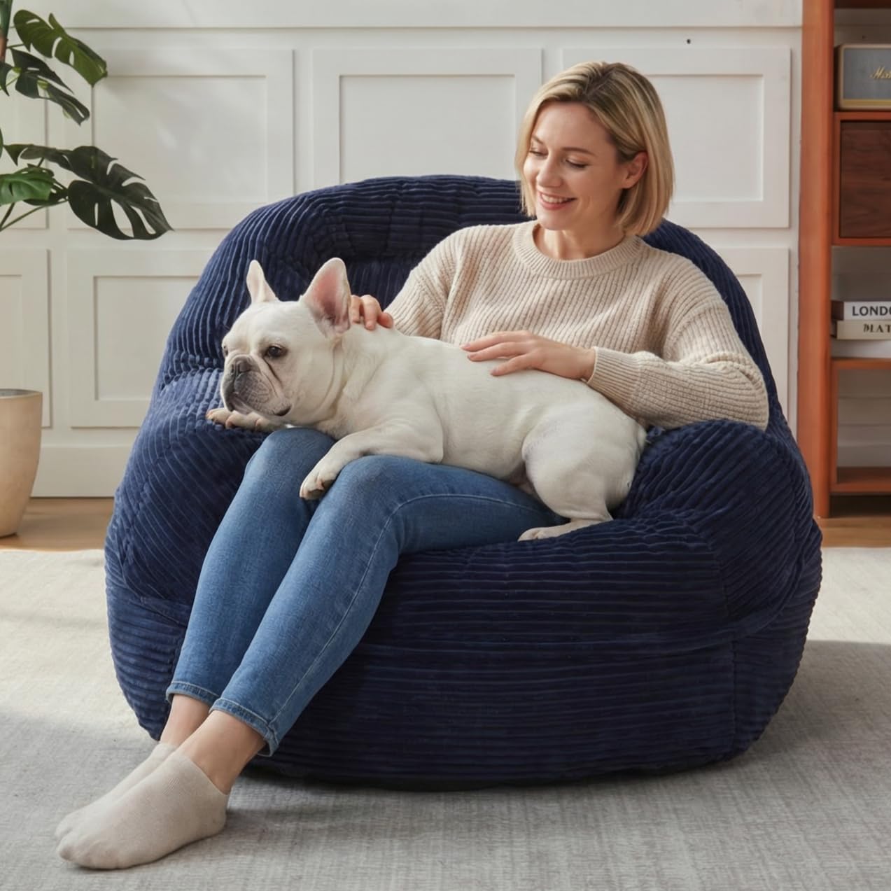 Giant Bean Bag Chair for Adults and Teens, Corduroy Large Bean Bag Chairs with Armrests, Adult BeanBag Sofa Couch Chairs with Filler, Comfy Reading Chair Floor Sofa for Gaming, Napping
