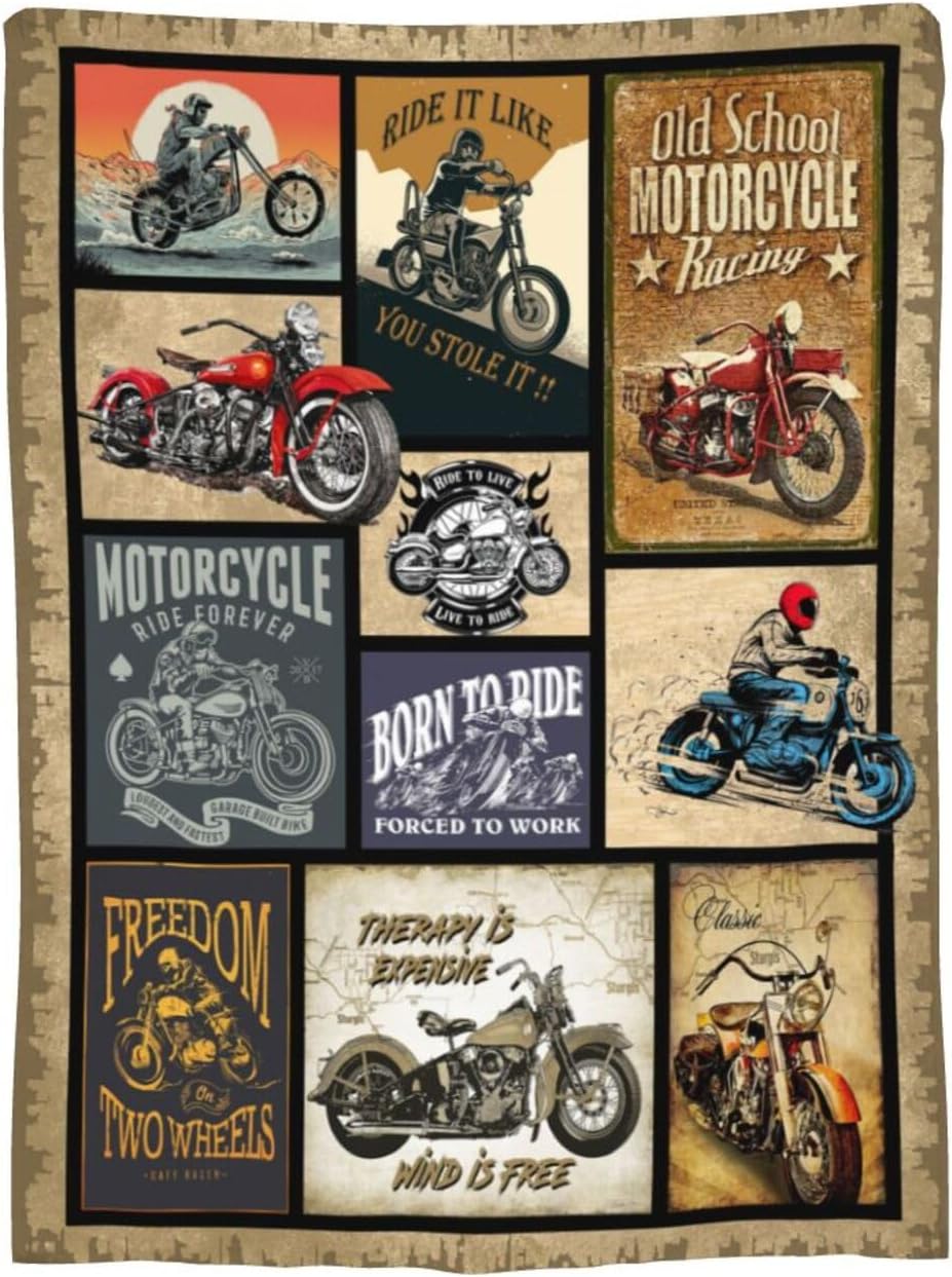 Motorcycle Gifts for Men and Women Throw Blanket for Couch Sofa Bed Plush Throw Fleece Blanket Soft Cozy Bedding for Kids and Adults Bedroom 80x60 Inch