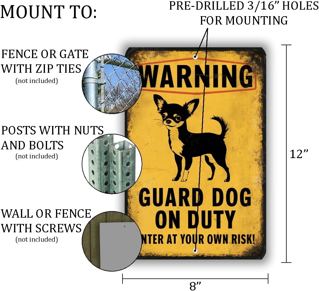 Funny Chihuahua Guard Dog Warning Sign – Vintage-Style Pet Humor Sign For Home Or Yard – Enter At Your Own Risk Dog Decor 8x12