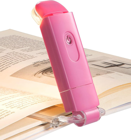 DEWENWILS Book Reading Light, USB Rechargeable Booklight for Reading in Bed, LED Clip On Book Lights for Kids, Bookworms, Blue Light Blocking, 4 Brightness Adjustable for Eye Care (Pink)