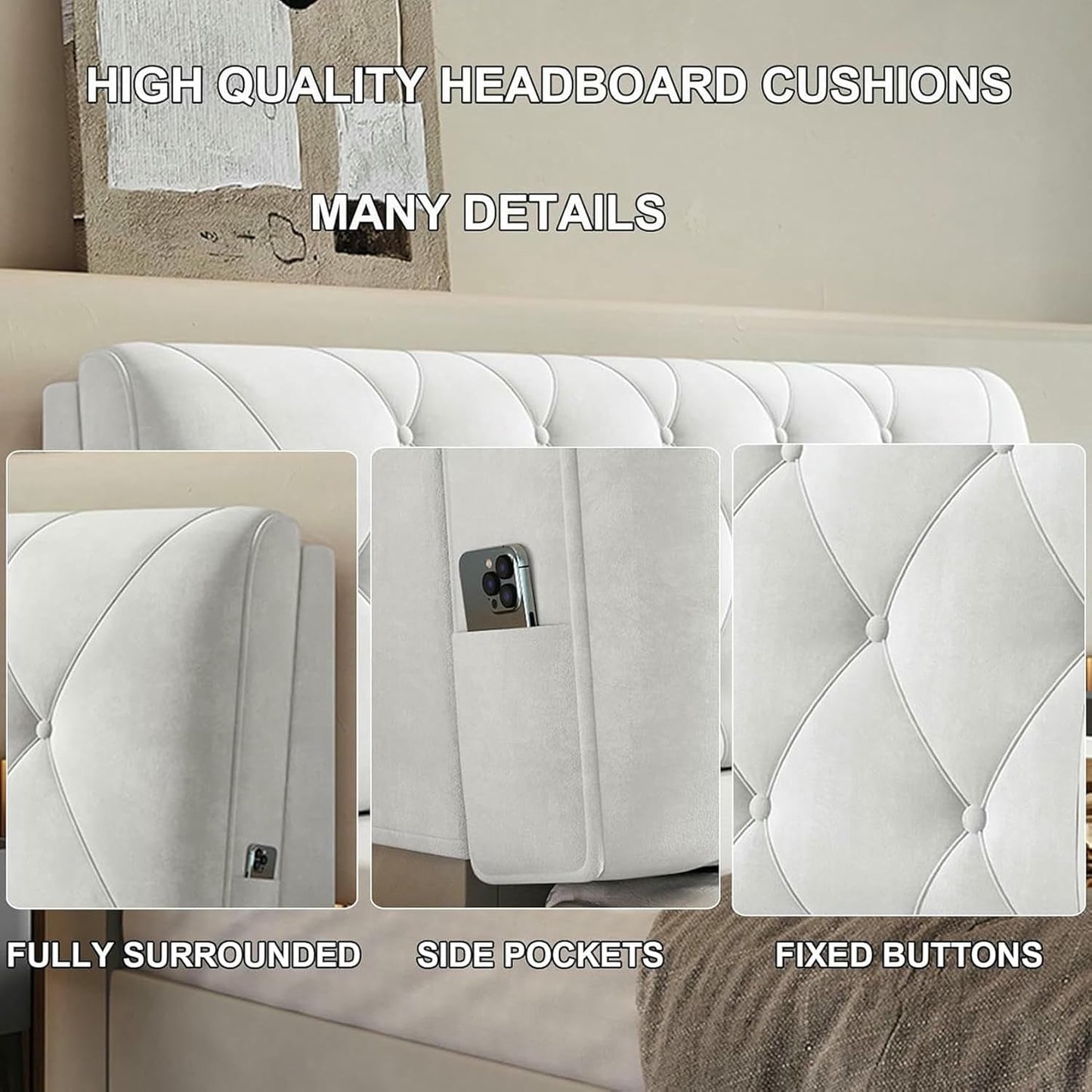 Headboard Pillow Wall Mounted Headboard Backrest,Large Upholstered Headboard Full Tufted Cushion Lumbar Support Bolster for Daybed Bunkbed~/