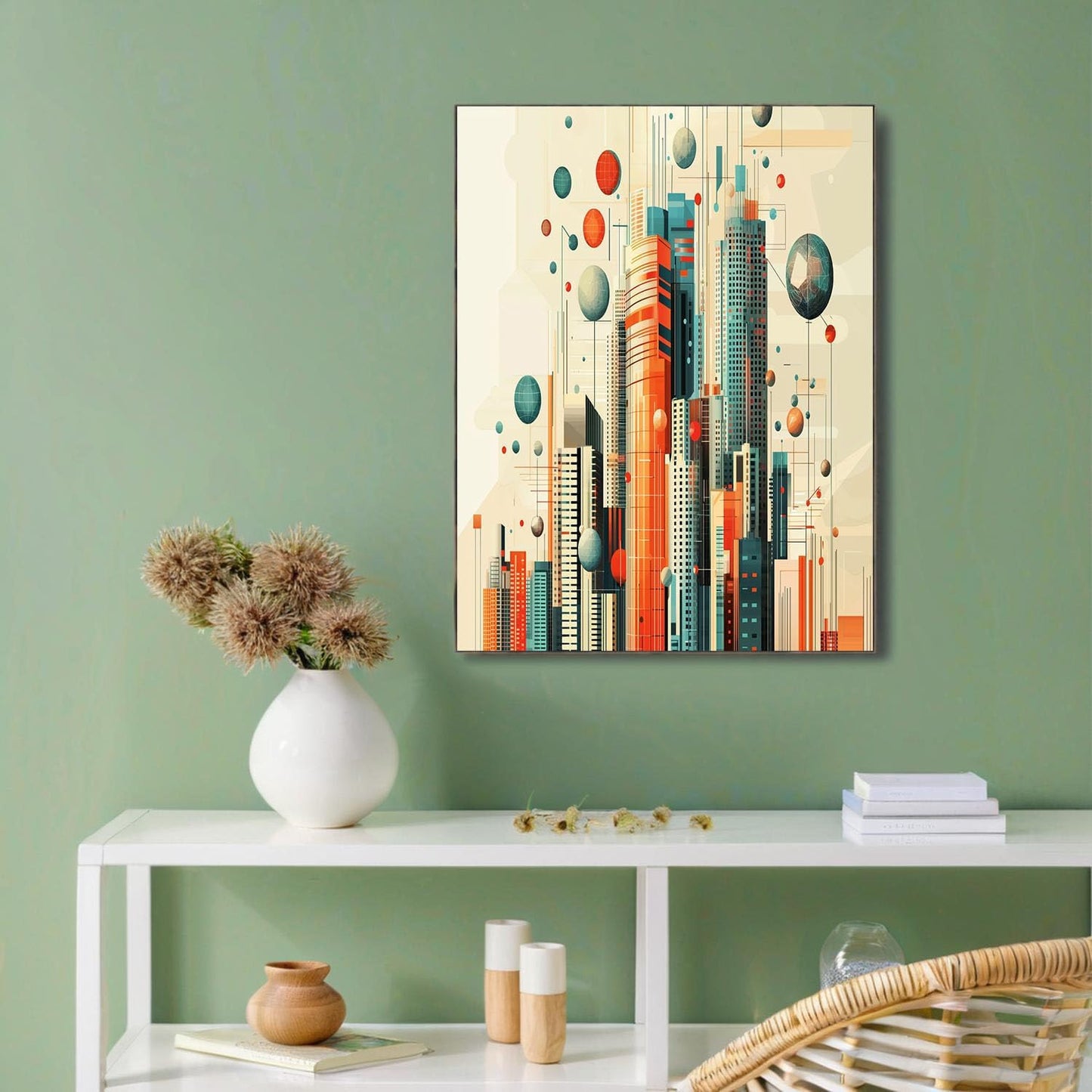 GDJSMIN Abstract Geometric Shapes Wall Art, Beige Cityscape Poster For Reading Room Living Room Decor 24 X 36 Inch Unframed