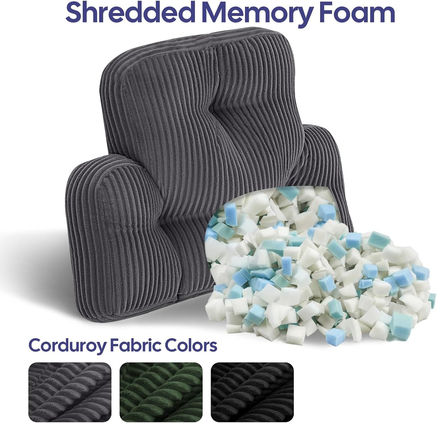 Lumbar Support Pillow for Recliner, Large Back Support Pillow for Office Chair, Tufted Corduroy Back Cushion for Elderly, Lower Back Pain Relief, Ideal for Sofa & Couch, Dark Grey