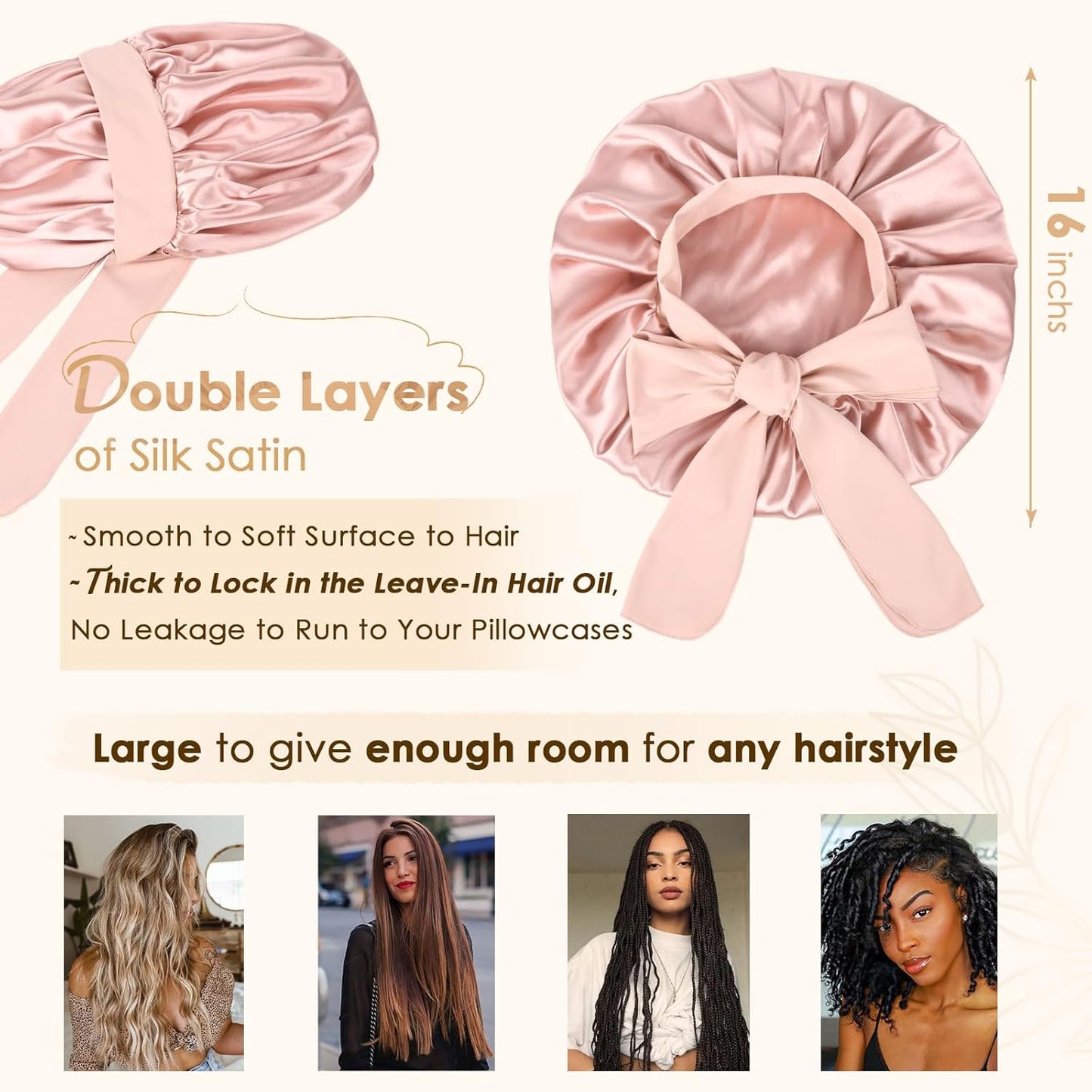 YANIBEST Adjustable Satin Bonnet for Sleeping Women Double Layer Hair Wrap Reduce Friction Prevent Frizz Natural Curly Hair