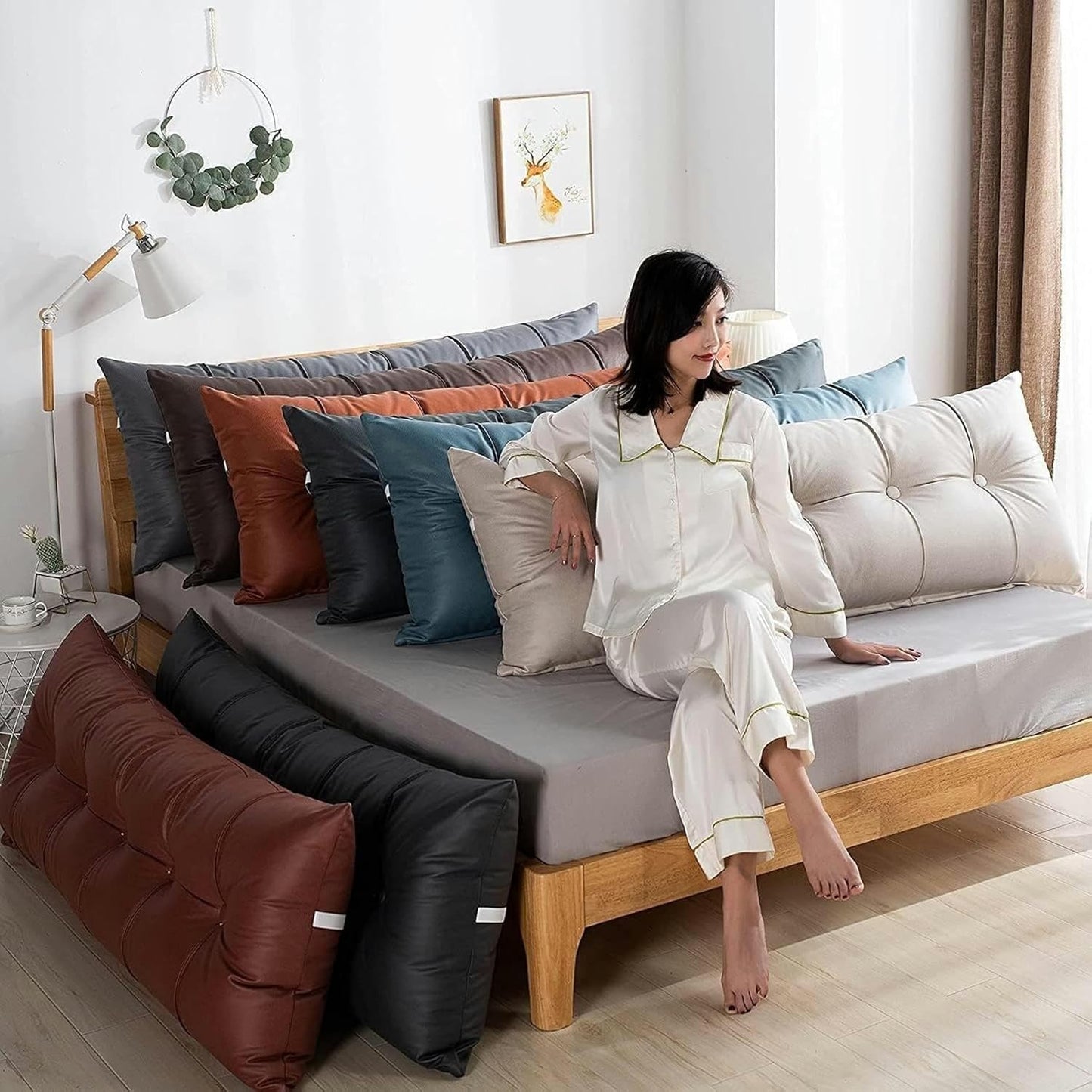 Triangle Back Cushion Pillow, Full Twin Queen Size Bed Water Proof Reading Pillow with Removabl Large Positioning Support Bed Rest Pillows(Turquoise Green,80 * 50 * 20cm)