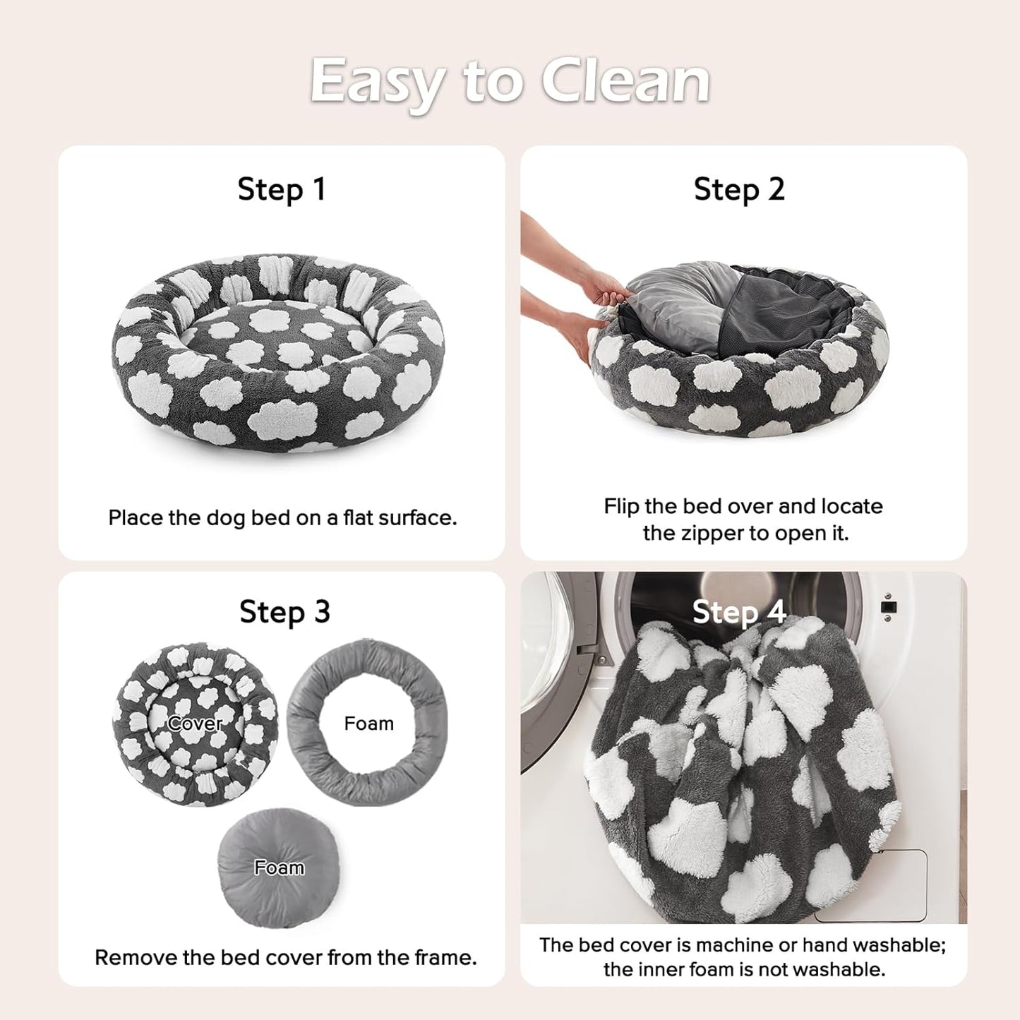 JOEJOY Donut Dog Bed Medium Size Dog, Cute Round Calming Pet Bed with Removable Washable Cover, Orthopedic Puppy Bed with Jacquard Shaggy Plush & Non Skid Bottom