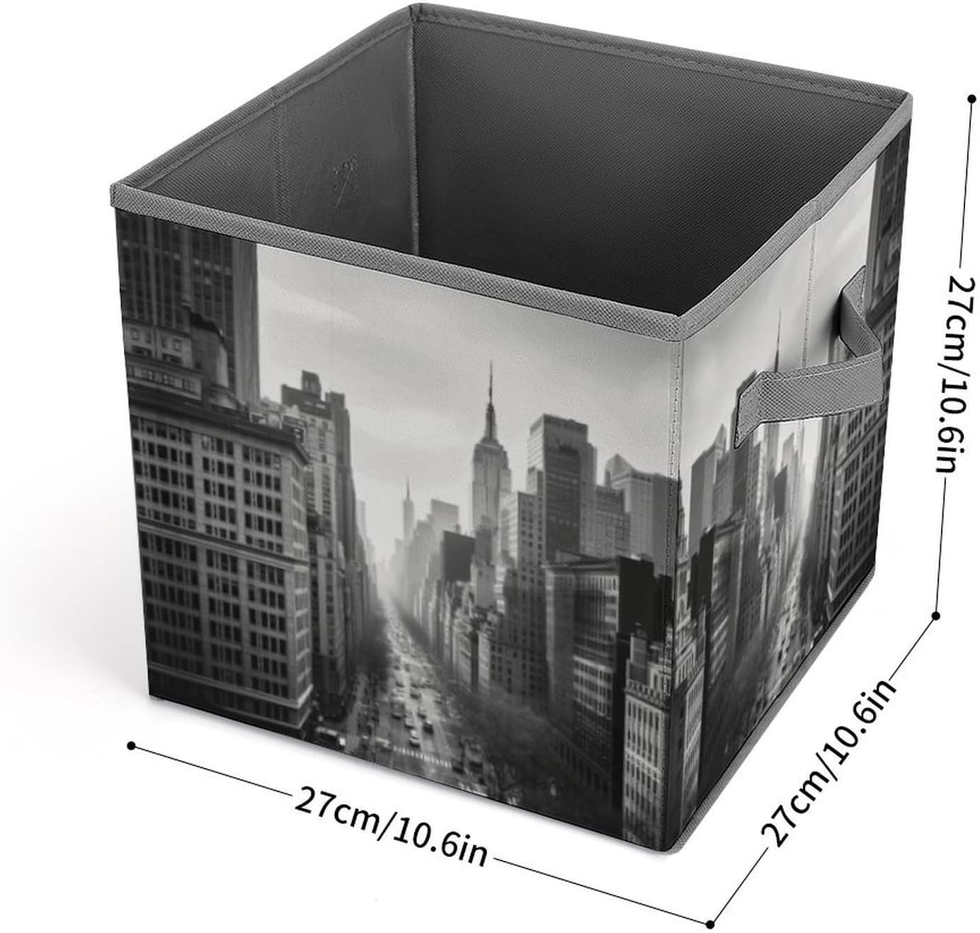 Black And White New York Storage Bins with Handles Fashion Large Storage Cubes Sturdy Foldable Storage Boxes Space-Saving Storage Baskets for Home Office Clothes Closet Organizers