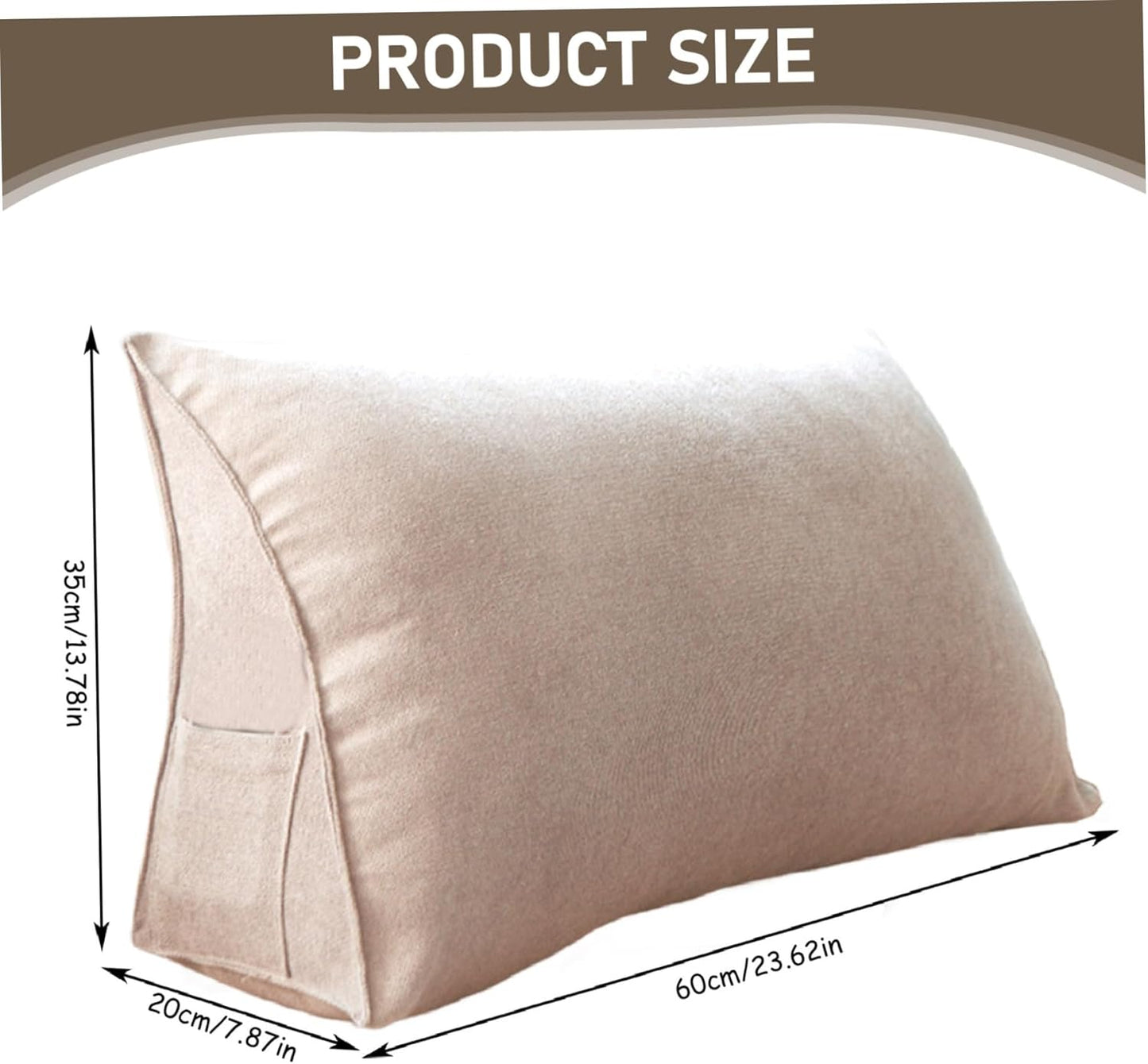 Reading Pillow Triangle Wedge Pillow Soft Back Support Comfortable Bed Reading Sofa Backrest Back Cushion for Sofa Bed Office Chair Khaki