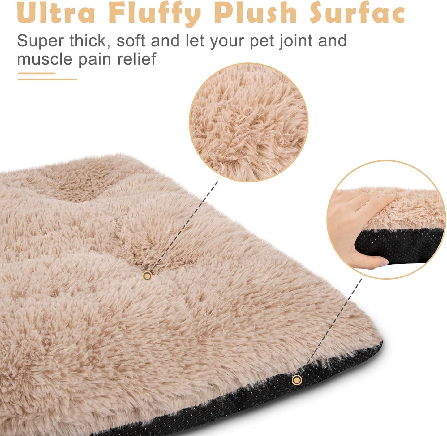 JOEJOY Large Dog Bed Crate Pad, Deluxe Plush Washable Dog Beds Fulffy Soft Kennel Pad Anti-Slip Pet Sleeping Mat for Extra Large Medium Small Dogs, 40" x 27", Beige
