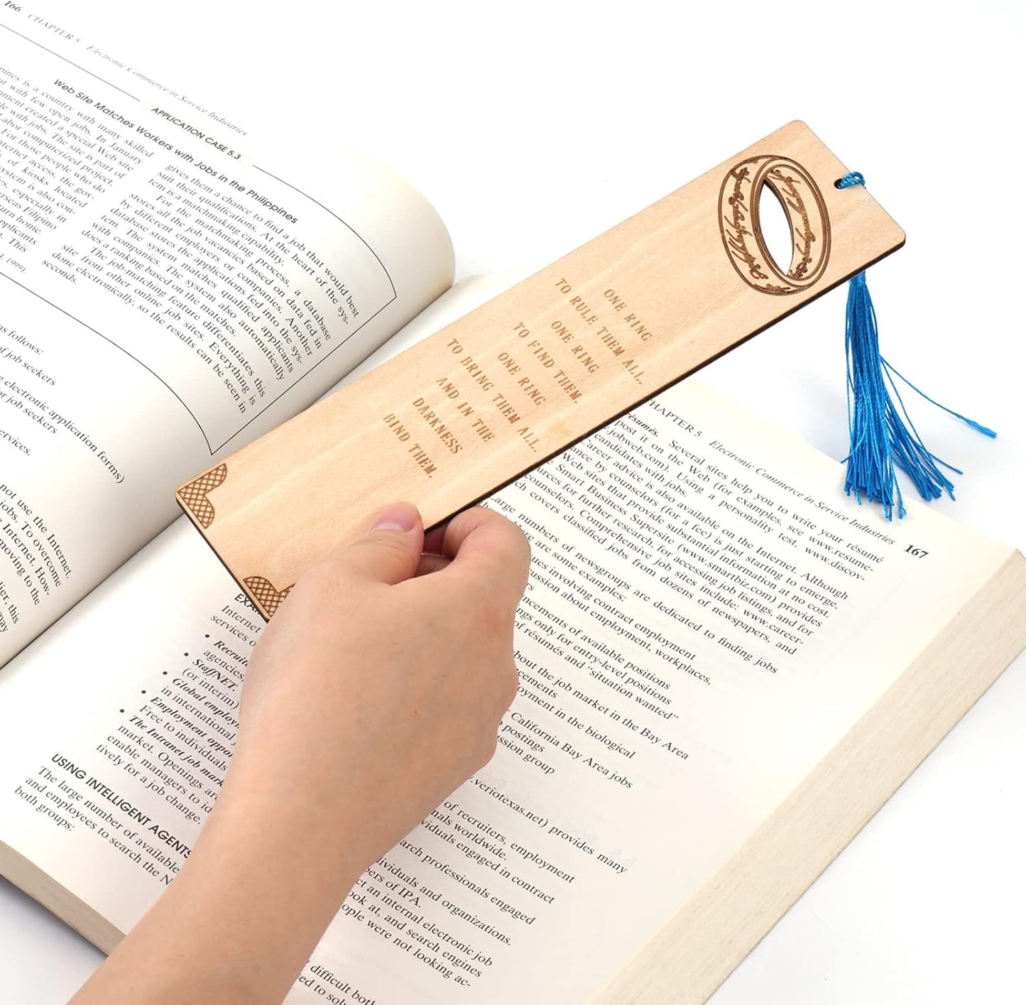 5 Pieces LOTRS Bookmark for Men & Women, Lord of Rings Themed Hobbits Bookmarks Set with Silk Tassel, Wooden Book Markers for Reading (Ideal for Gift)