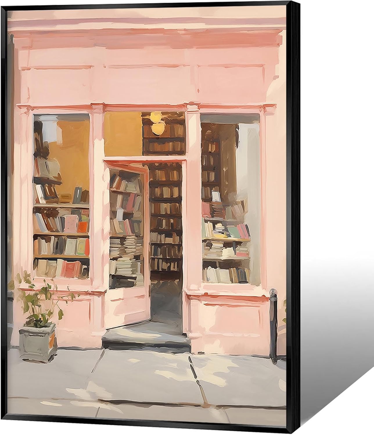 Classic Pink Library Canvas Wall Art Watercolor Pink Book Store Poster Modern Bookish Literary Reading Aesthetic Paintings Soft Girl Room Wall Decor For Bedroom Dorm Apartment 12x16in Unframed