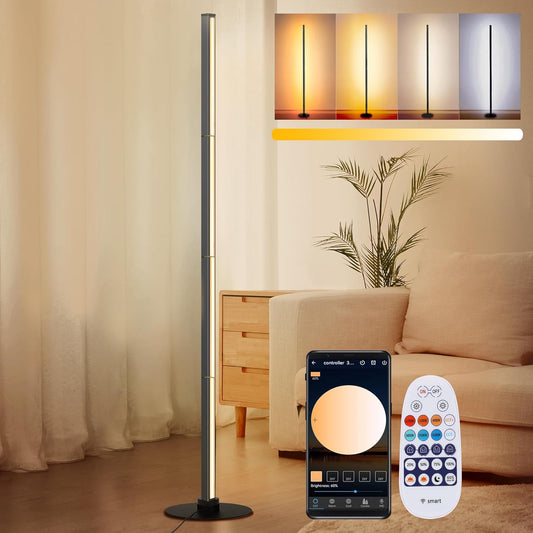 PMS 63" Floor Lamp, 24W Stepless Dimmable Brightness Corner Lamp,Warm to White Color Changing Metal Standing Lamp with APP & Remote Control for Living Room, Bedroom Decorated