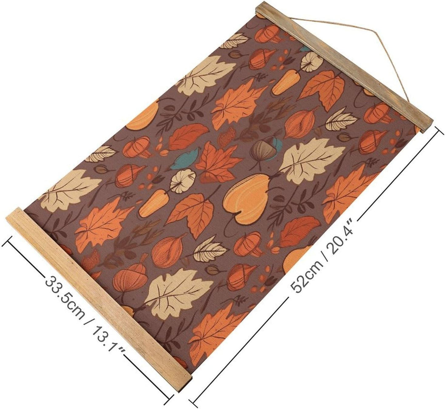 Vintage Fall Poster with Wooden Frame Personalized Linen Hanging Scroll Painting Rustic Wall Hanging Illustrative Modern Artwork Decor for Home Living Room Bedroom Office