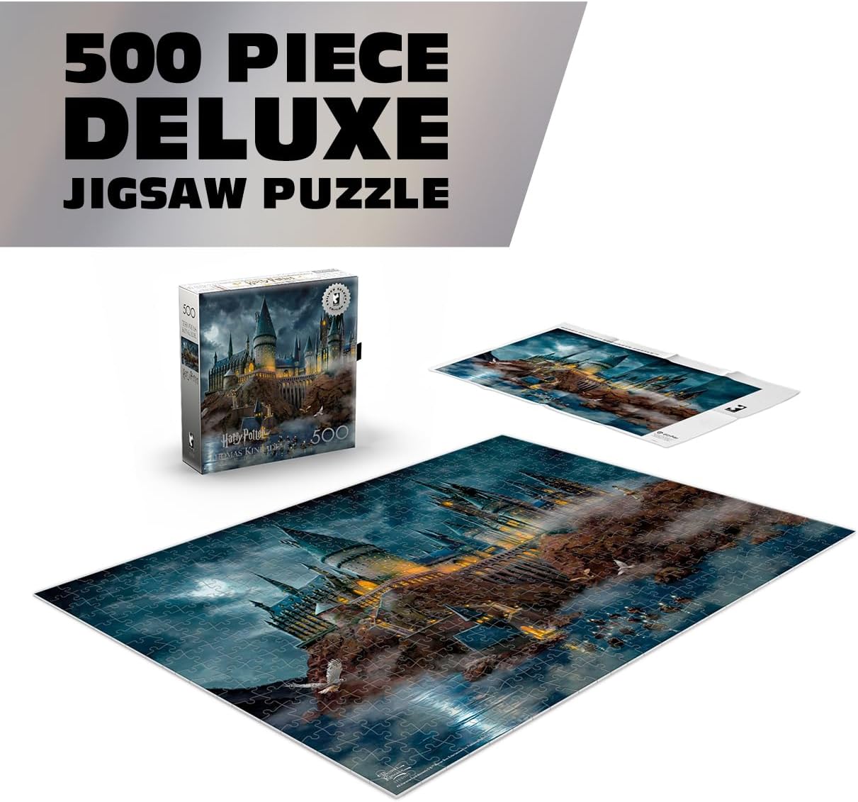 Ceaco 500 Piece Thomas Kinkade Hogwarts Castle Puzzle for Adults, Silver Select - 500 Piece Jigsaw Puzzle - Challenging and Colorful Puzzle for Adults – Precision-Cut Pieces, Beautiful Artwork
