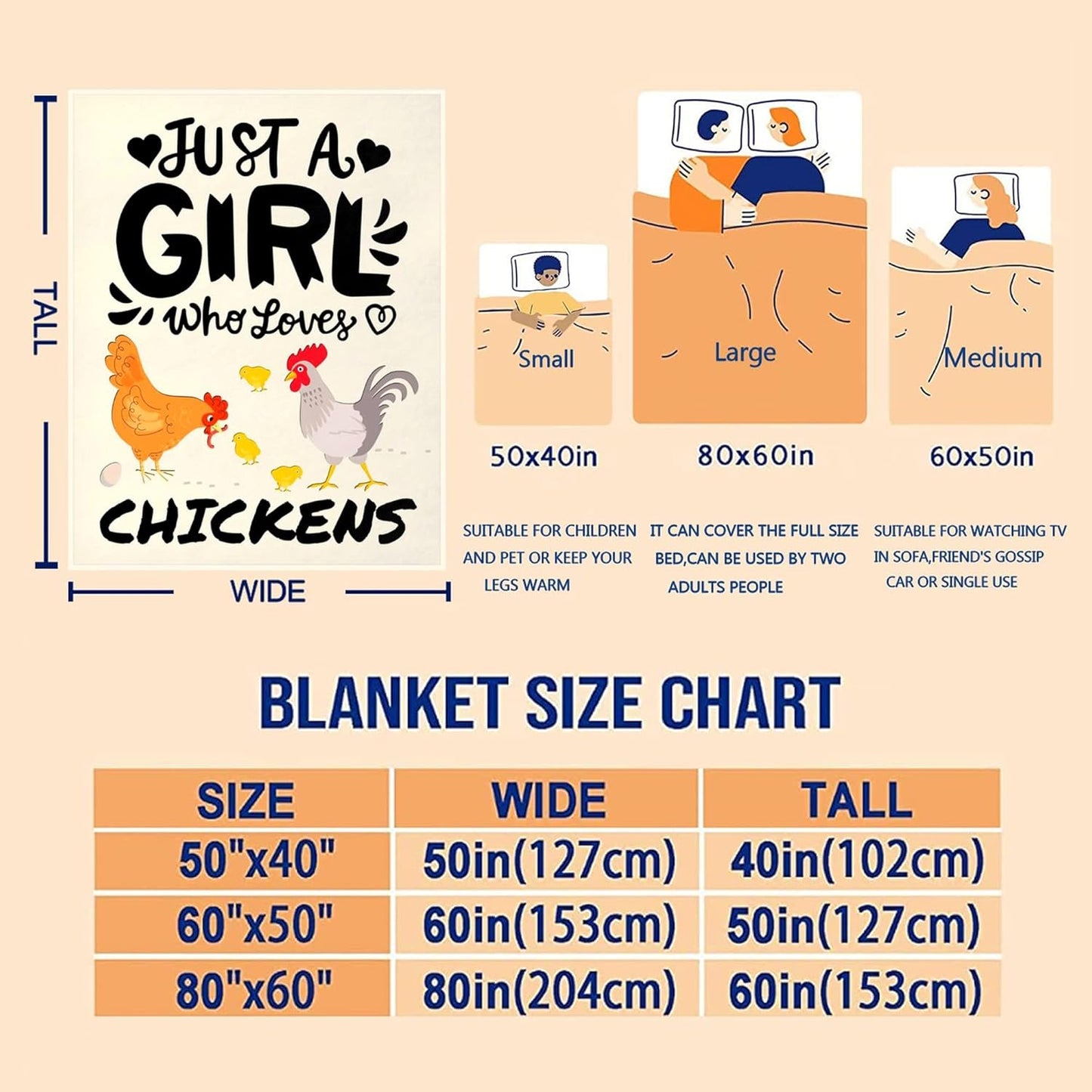 Cute Chicken Blanket Just A Girl Who Loves Chickens Blankets Soft Flannel Throw Blankets Bedding Decor Gifts for Kids Boys Girls Toddler Adults 80"x60"