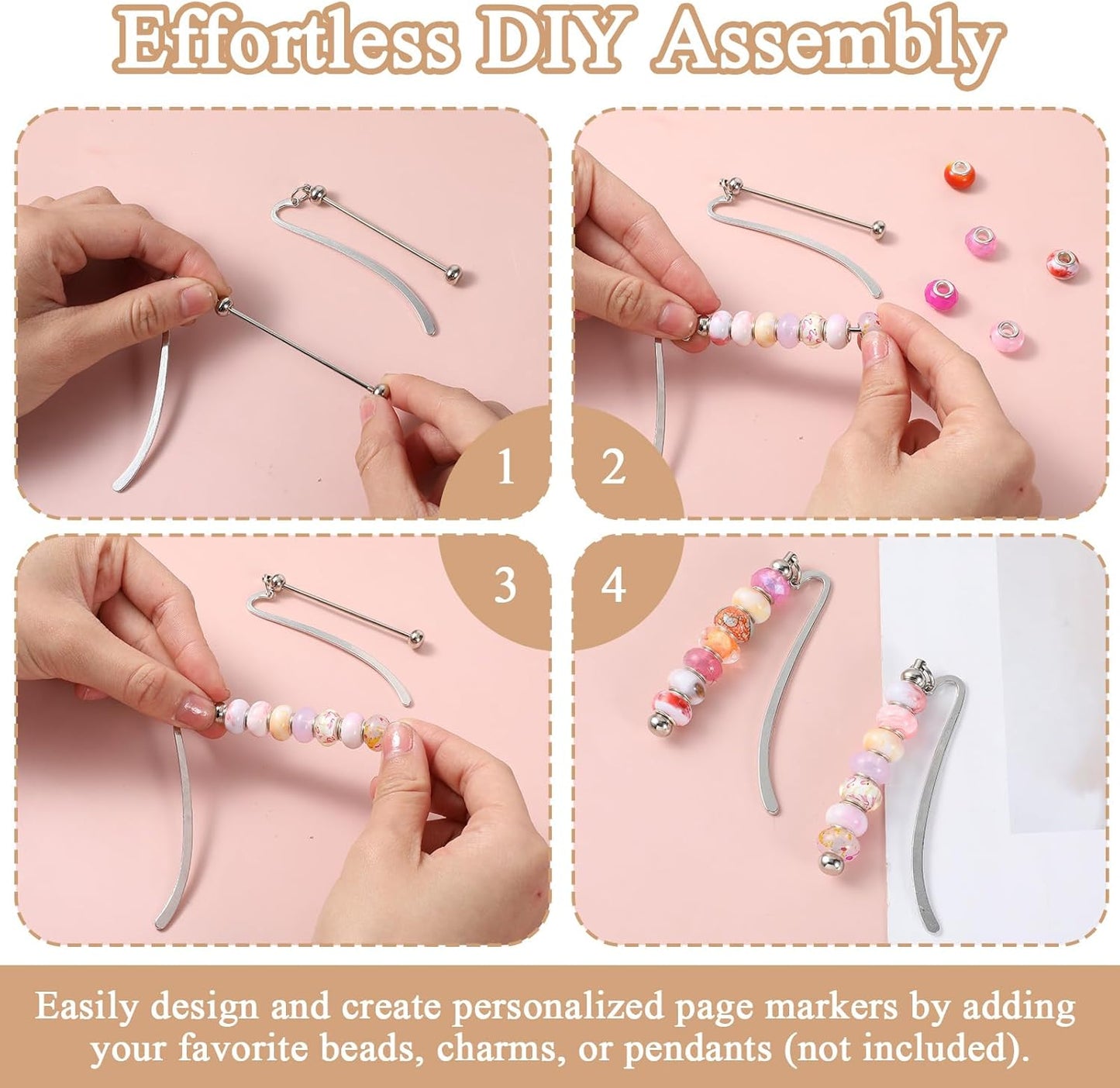 30 Pcs Beadable Bookmarks DIY Metal Blank Bar for Beads, Bulk Beading Bookmark Craft Kit for Jewelry Pendant Charms, Gift for Book Lovers, Learners, Teachers (Silver)